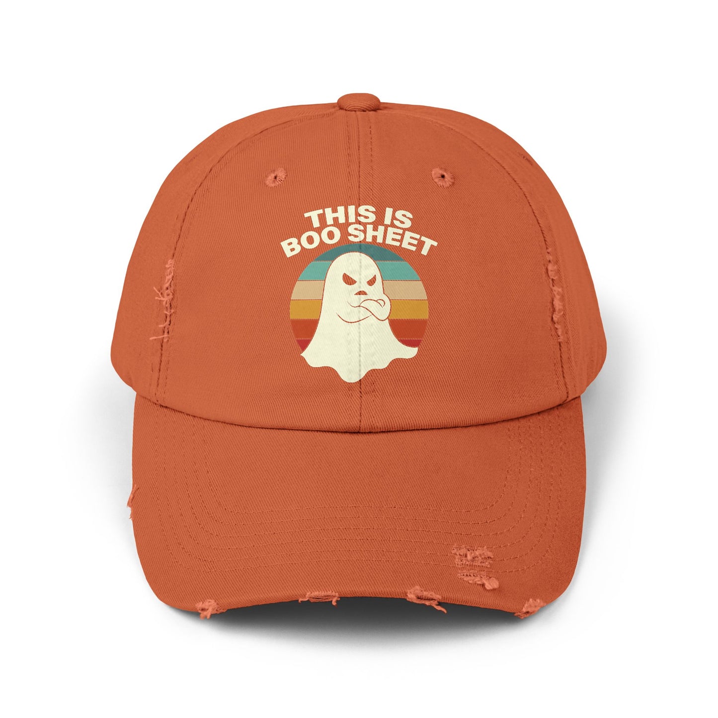 This Is Boo Sheet Funny Halloween T‑Shirt | Sarcastic Ghost Shirt for Spooky Season | Retro Ghost Graphic Tee for Men & Women Distressed cap