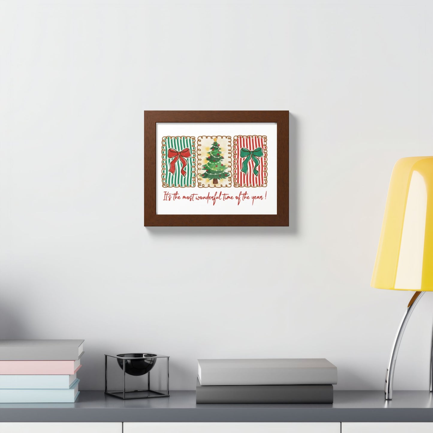 Festive Christmas Tree & Bow Design | It’s the Most Wonderful Time of the Year – Holiday Shirt, Mug, Tote & Home Decor Framed Print