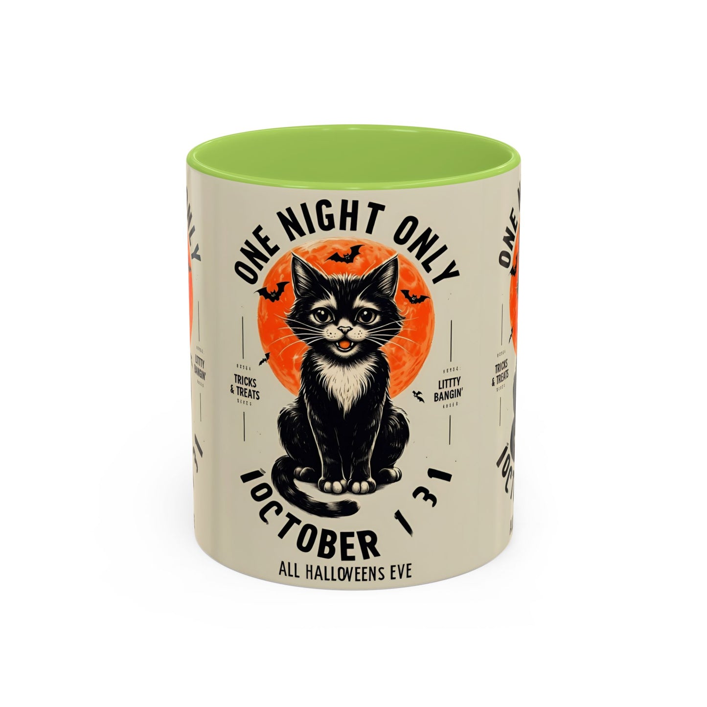 Halloween Black Cat Design | One Night Only October 31 Vintage Artwork Accent Mug