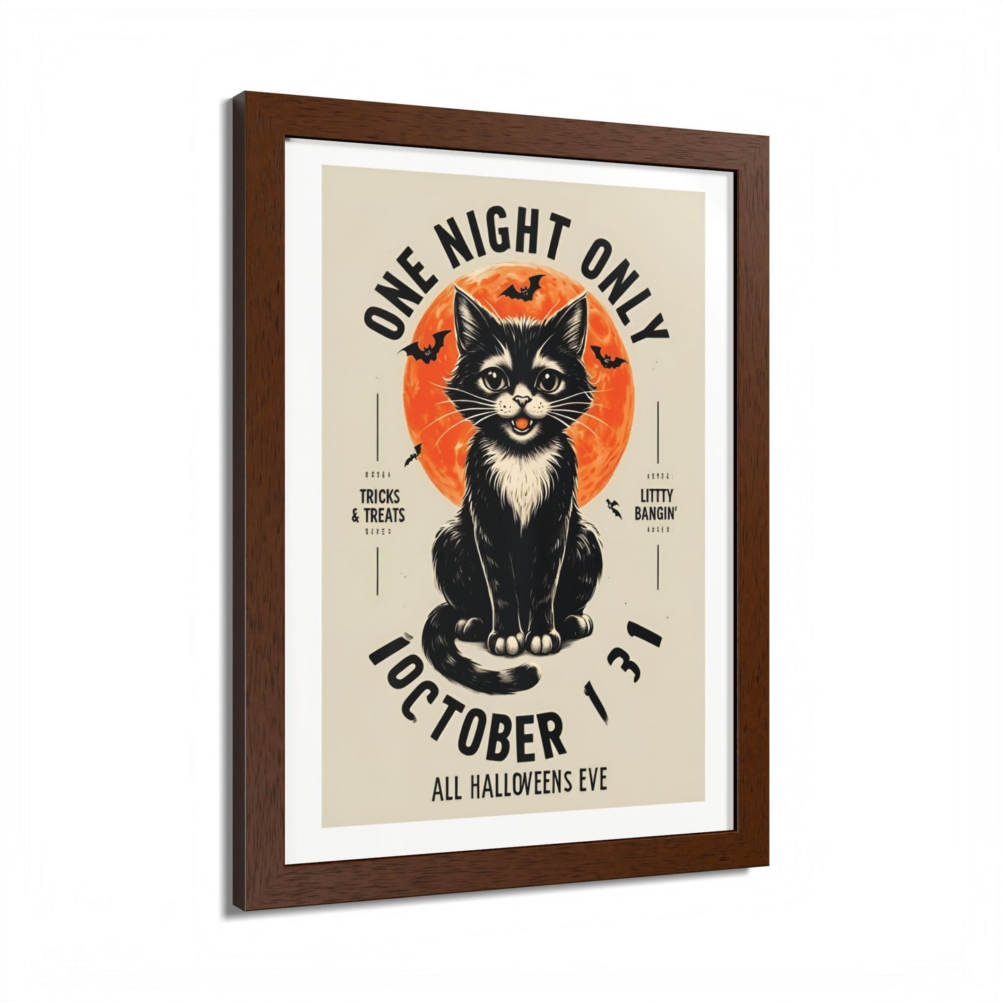 Halloween Black Cat Design | One Night Only October 31 Vintage Artwork Framed Print