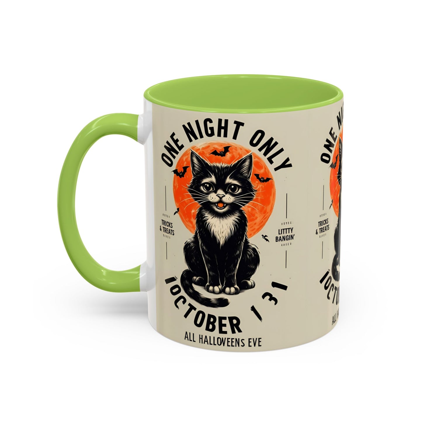 Halloween Black Cat Design | One Night Only October 31 Vintage Artwork Accent Mug