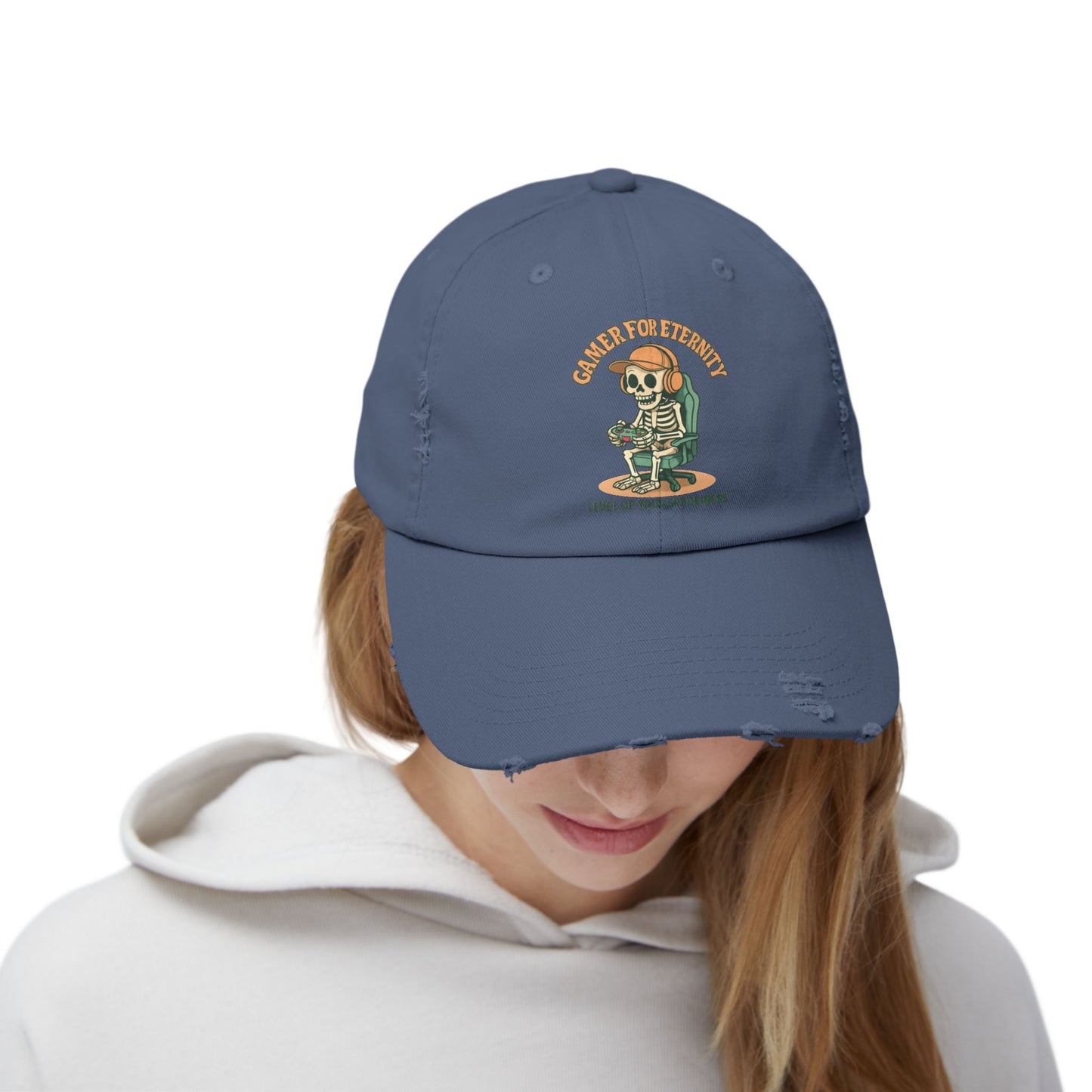 Unisex Distressed Cap Featuring 'Cancer for Eternity' Design – Quirky, Casual Headwear for Everyday Wear, Gifts, Festivals, and More, Distressed cap