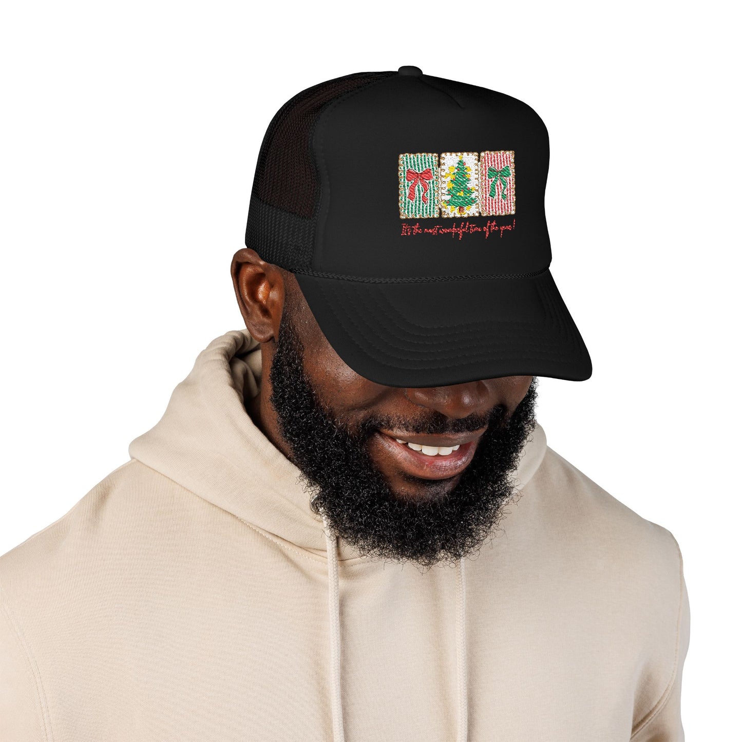 Festive Christmas Tree & Bow Design | It’s the Most Wonderful Time of the Year – Holiday Shirt, Mug, Tote & Home Decor Hat Embroidered
