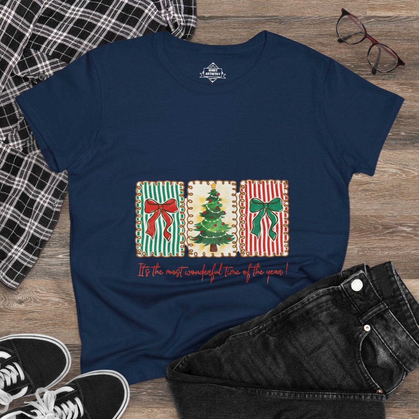 Festive Christmas Tree & Bow Design | It’s the Most Wonderful Time of the Year – Holiday Shirt, Mug, Tote & Home Decor
