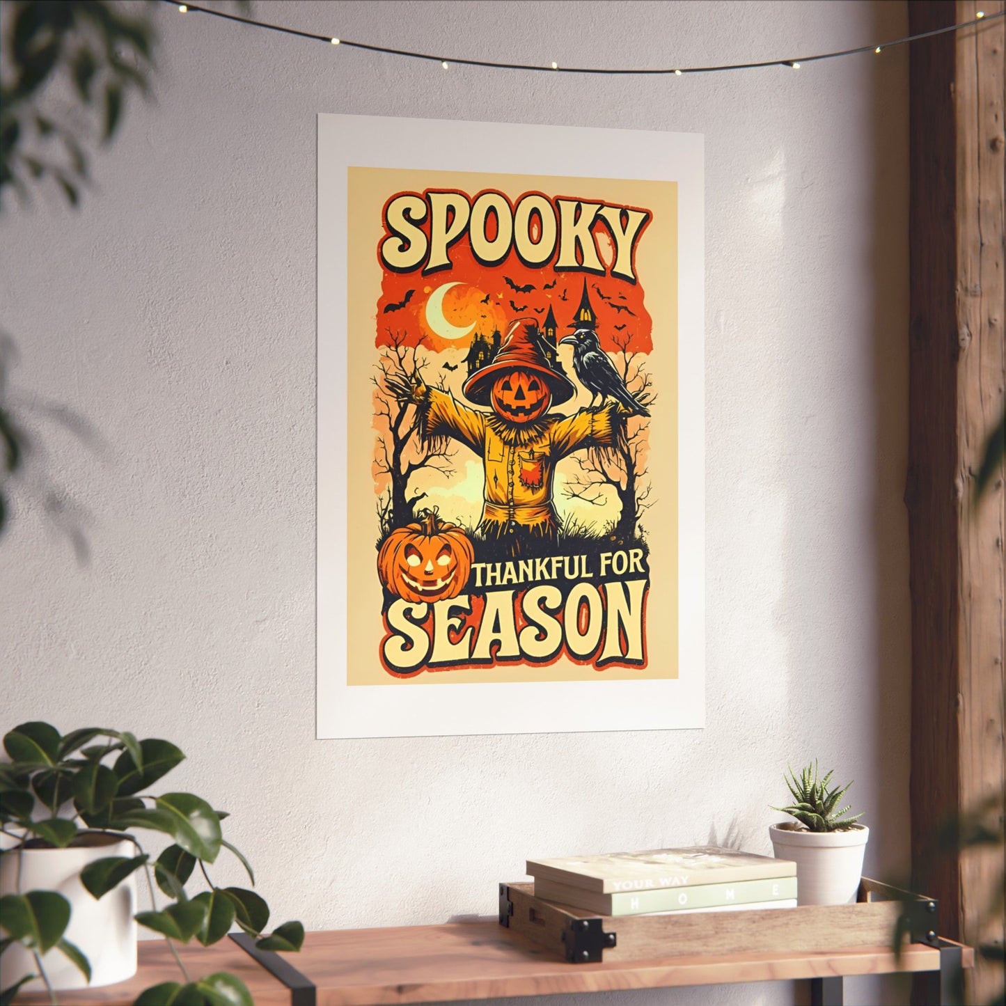 Spooky Thankful for the Season Halloween Scarecrow Vintage Design Poster