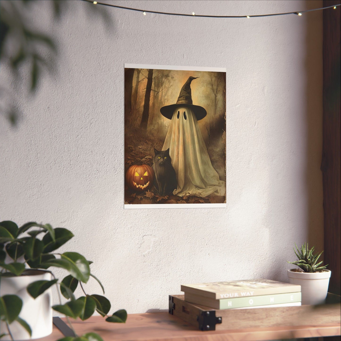 Halloween Ghost and Cat Matte Vertical Posters, Spooky Home Decor, Fall Art Print, Seasonal Wall Art, Halloween Decor, Poster