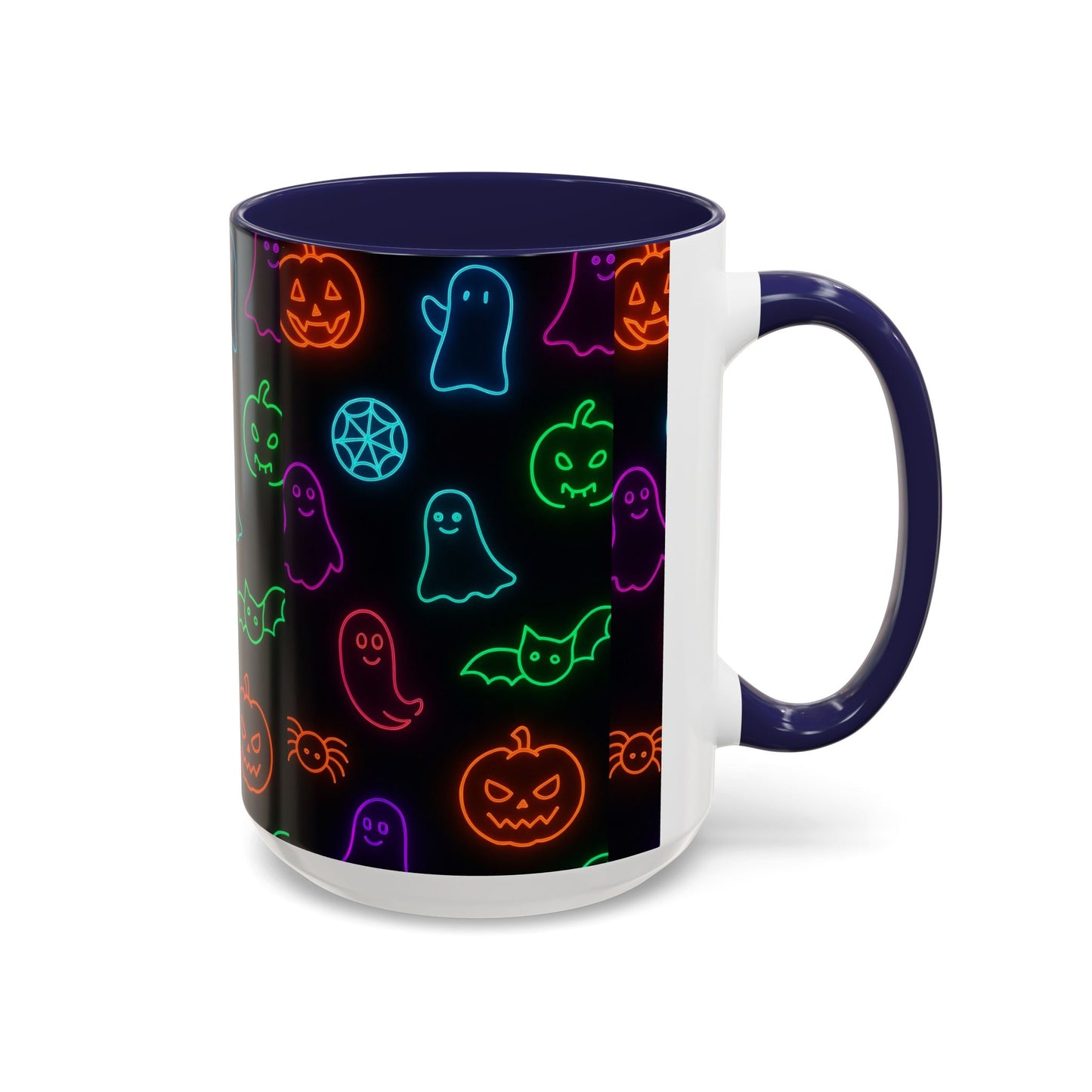 Neon Halloween Pattern | Cute Ghosts, Pumpkins & Bats Glow Design Accent Mug