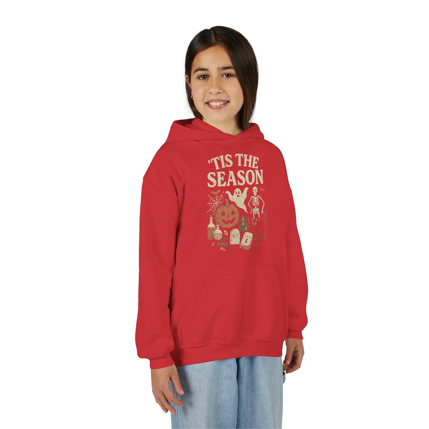 ‘Tis the Season Halloween  | Vintage Spooky Season Shirt with Ghost, Skeleton & Pumpkin | Retro Halloween Graphic Tee for Fall Kids Hoodie