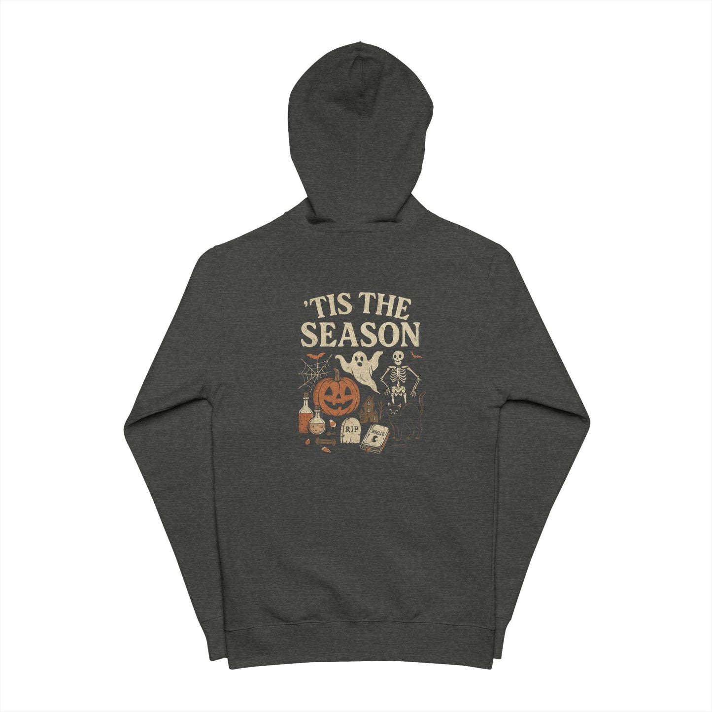 ‘Tis the Season Halloween T‑Shirt | Vintage Spooky Season Shirt with Ghost, Skeleton & Pumpkin | Retro Halloween Graphic Tee for Fall