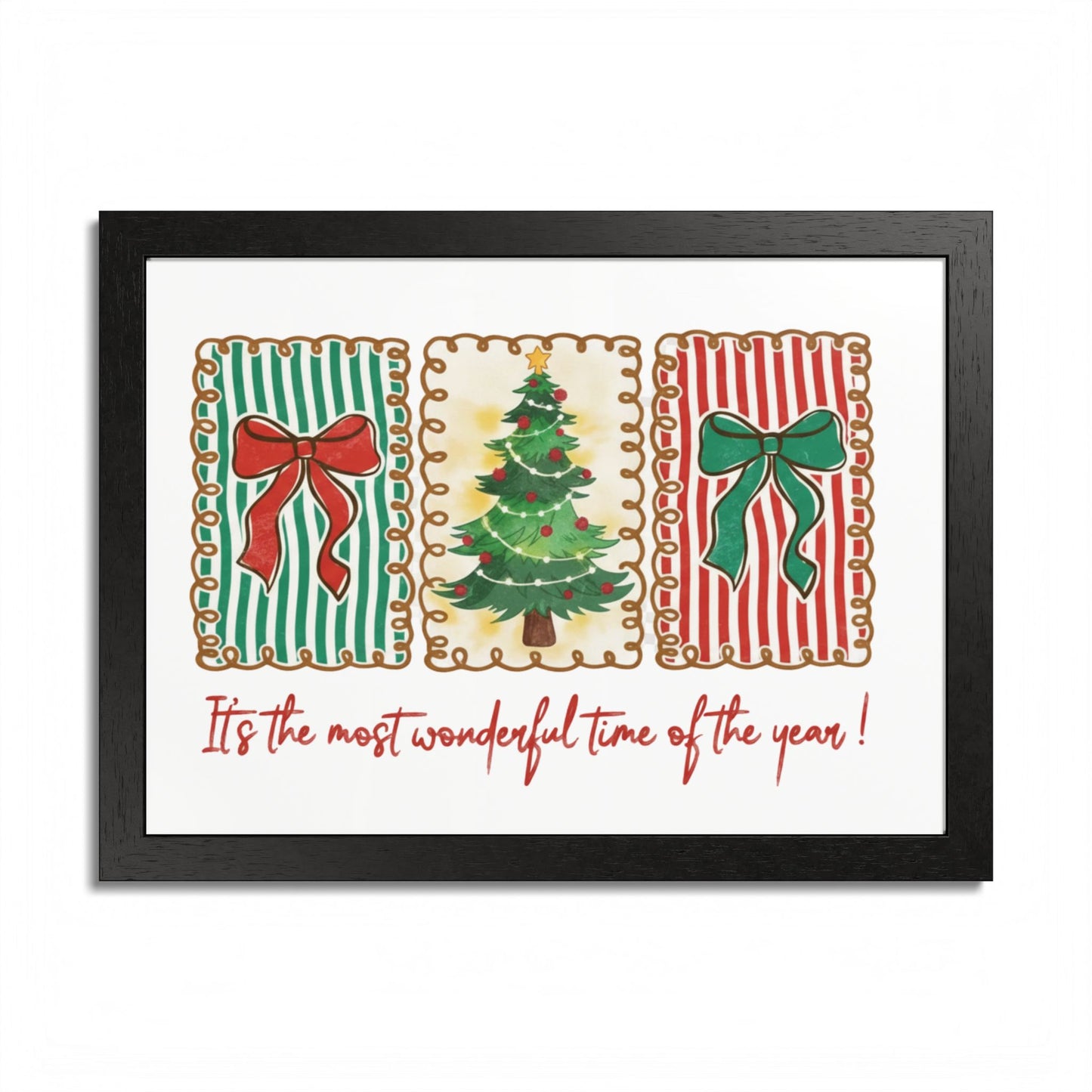 Festive Christmas Tree & Bow Design | It’s the Most Wonderful Time of the Year – Holiday Shirt, Mug, Tote & Home Decor Framed Print
