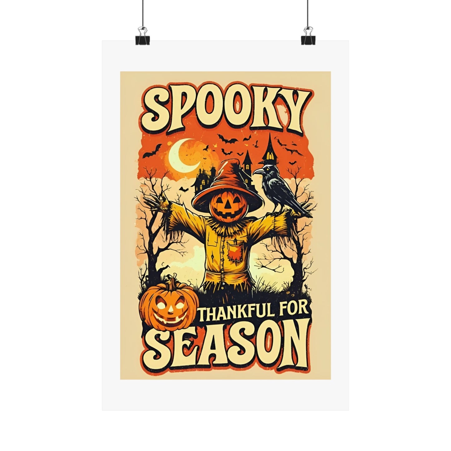 Spooky Thankful for the Season Halloween Scarecrow Vintage Design Poster