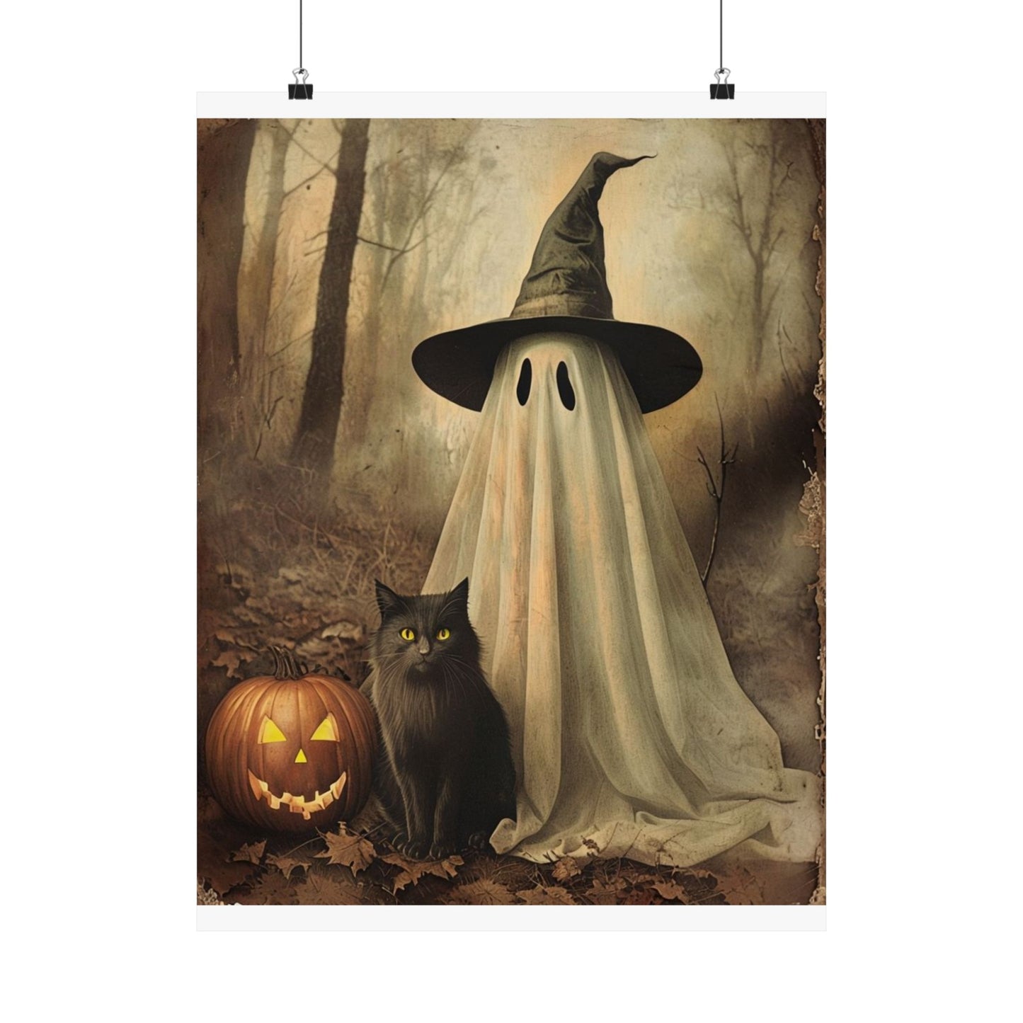 Halloween Ghost and Cat Matte Vertical Posters, Spooky Home Decor, Fall Art Print, Seasonal Wall Art, Halloween Decor, Poster