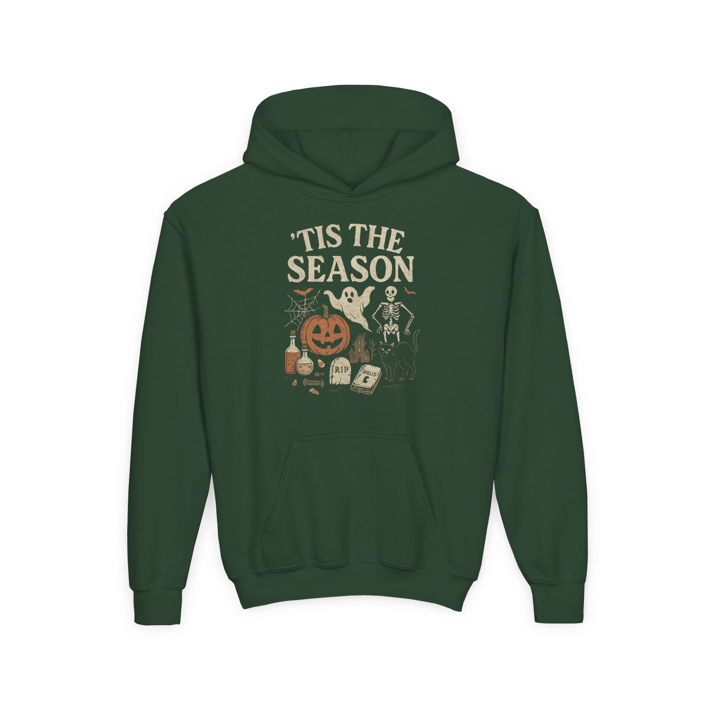‘Tis the Season Halloween  | Vintage Spooky Season Shirt with Ghost, Skeleton & Pumpkin | Retro Halloween Graphic Tee for Fall Kids Hoodie