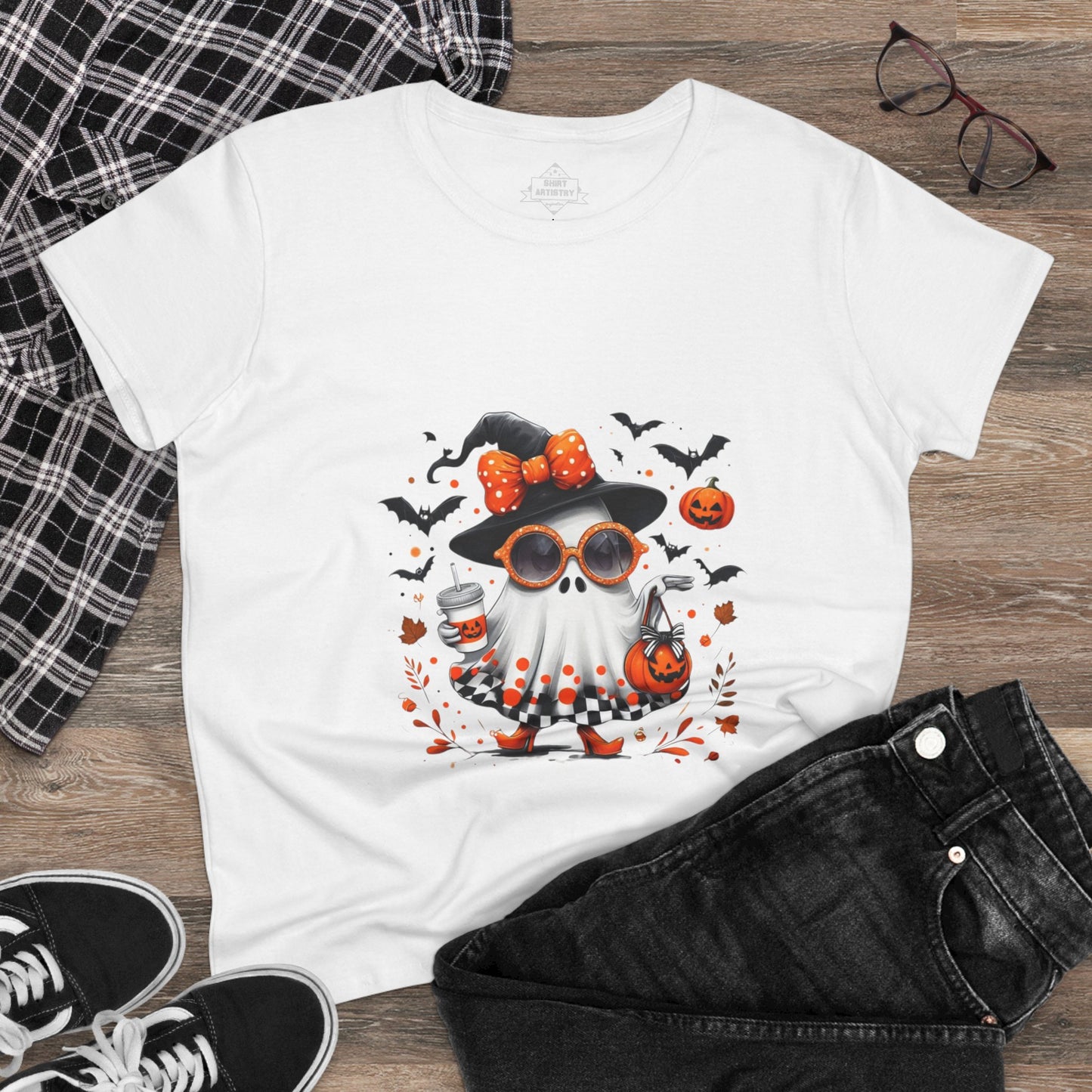 Trendy Halloween Ghost Tumbler Design | Cute Witch Ghost PNG | Spooky Season Sublimation Design for Shirts, Mugs & Decor