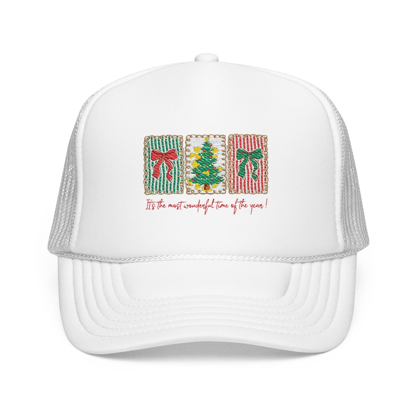 Festive Christmas Tree & Bow Design | It’s the Most Wonderful Time of the Year – Holiday Shirt, Mug, Tote & Home Decor Hat Embroidered