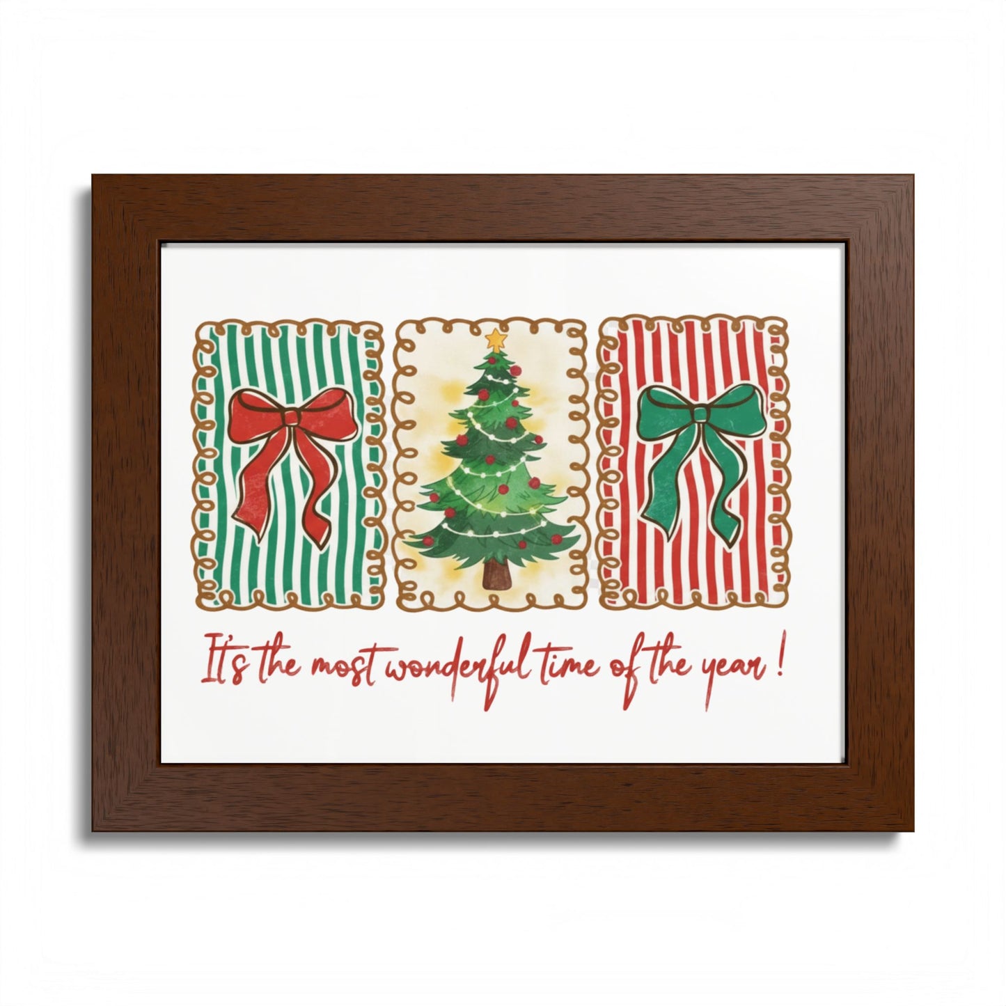 Festive Christmas Tree & Bow Design | It’s the Most Wonderful Time of the Year – Holiday Shirt, Mug, Tote & Home Decor Framed Print