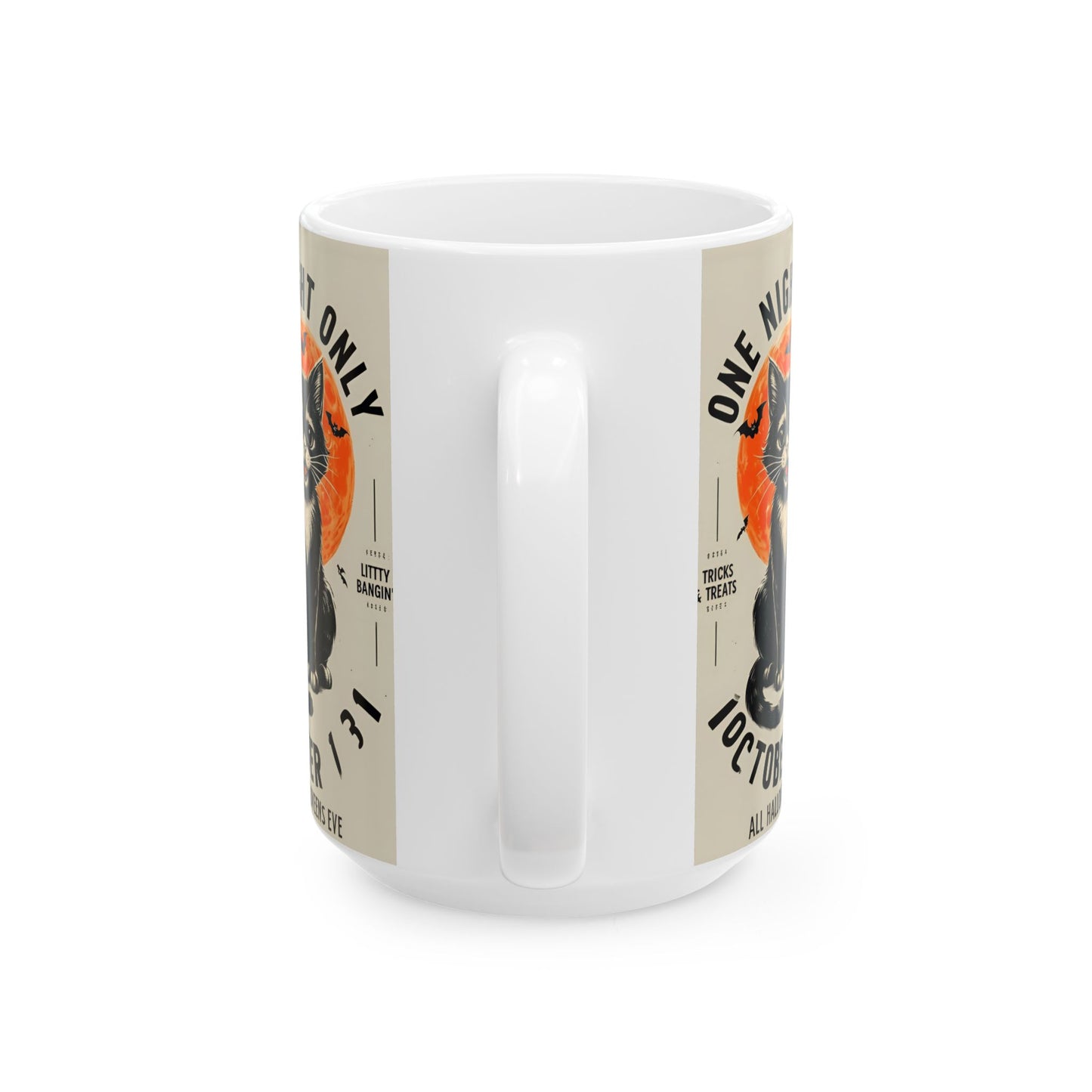 Halloween Black Cat Design | One Night Only October 31 Vintage Artwork Ceramic Mug