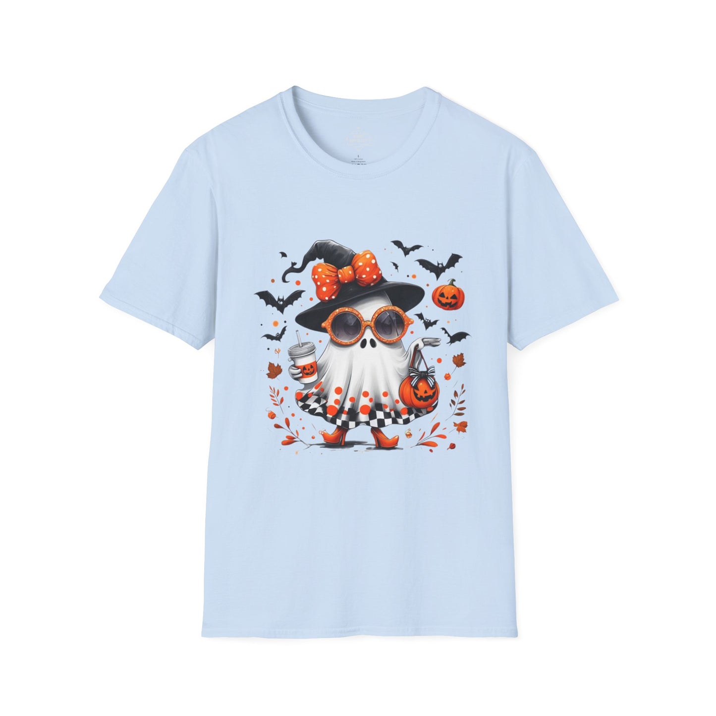 Trendy Halloween Ghost with Witch  Sunglasses | Cute Spooky Chic Pumpkin Art Print | Fashion Ghost Fall Aesthetic Design