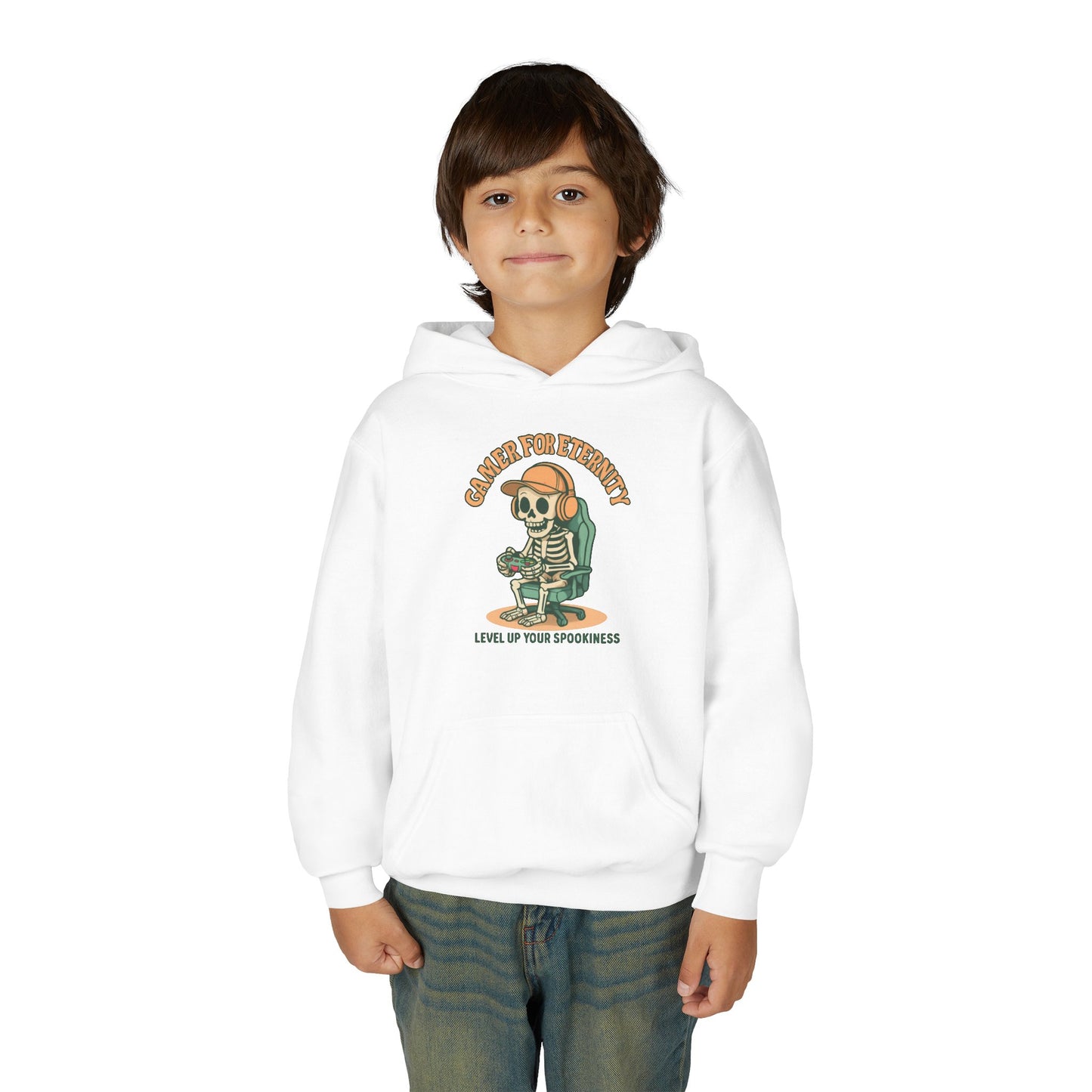 Cool Skeleton Gamer Youth Hoodie, Casual Streetwear, Perfect for Gamers, Halloween, Birthday, and Everyday Wear, Kids Hoodies