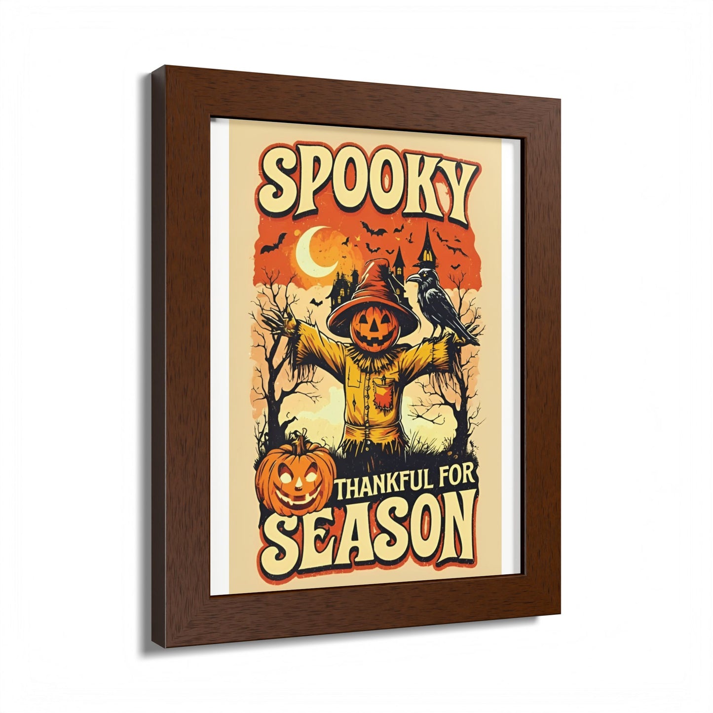 Spooky Thankful for the Season Wall Art – Halloween Pumpkin Scarecrow Poster | Autumn Fall Décor Framed Print