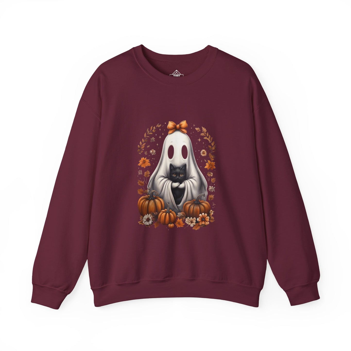 Cute Ghost and Black Cat Halloween T-Shirt | Cozy Fall Pumpkin Shirt | Spooky Season Aesthetic Apparel Gift for Halloween Lovers