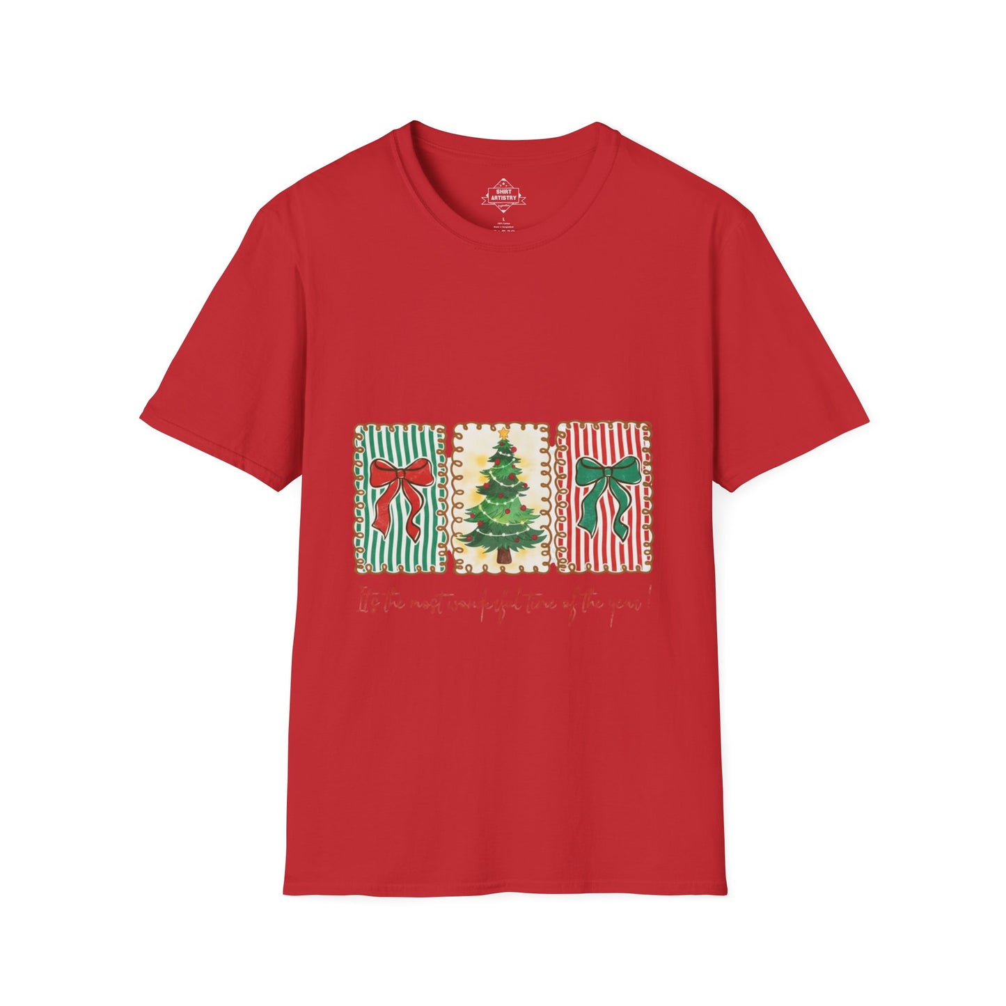 Festive Christmas Tree & Bow Design | It’s the Most Wonderful Time of the Year – Holiday Shirt, Mug, Tote & Home deco