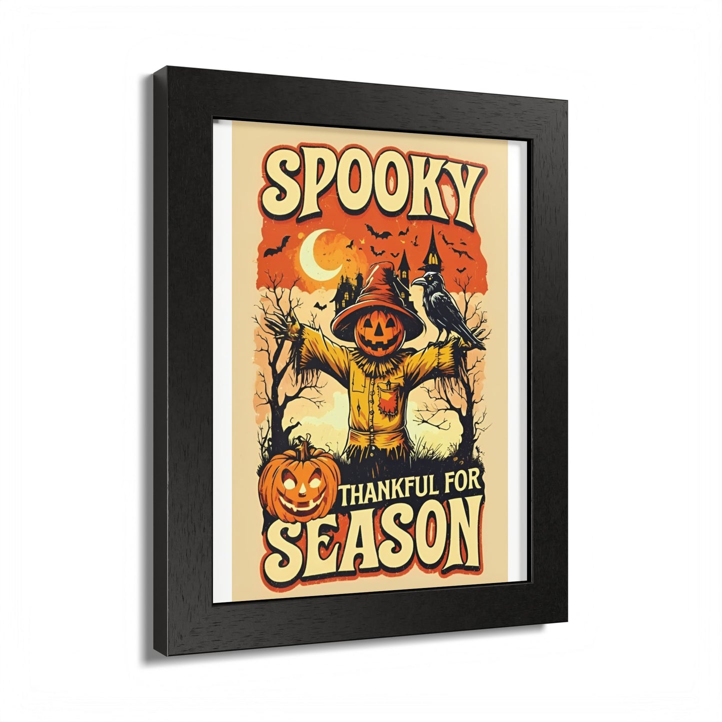 Spooky Thankful for the Season Wall Art – Halloween Pumpkin Scarecrow Poster | Autumn Fall Décor Framed Print