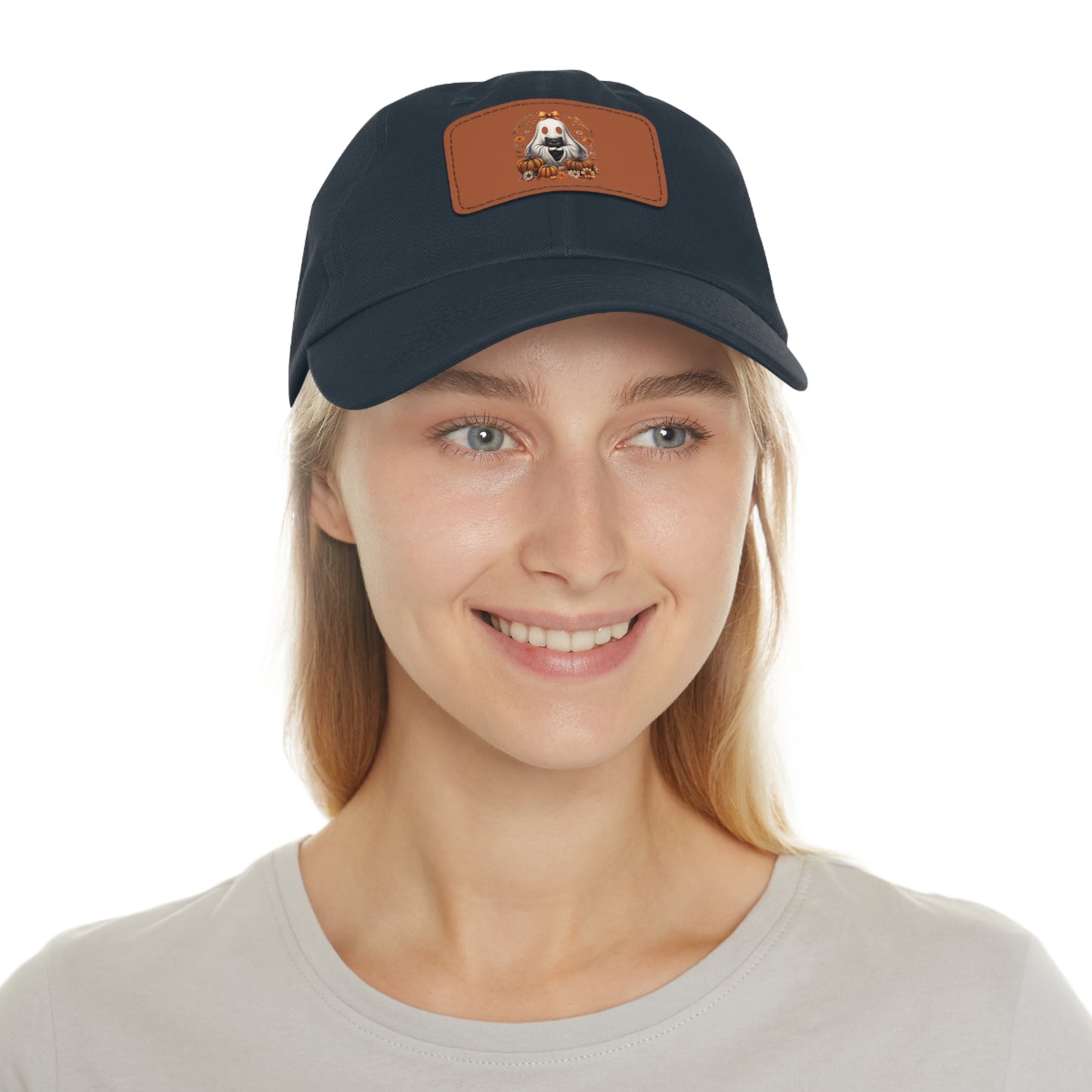 Cute Ghost and Black Cat Halloween T-Shirt | Cozy Fall Pumpkin Shirt | Spooky Season Aesthetic Apparel Gift for Halloween Lovers Dad Hat