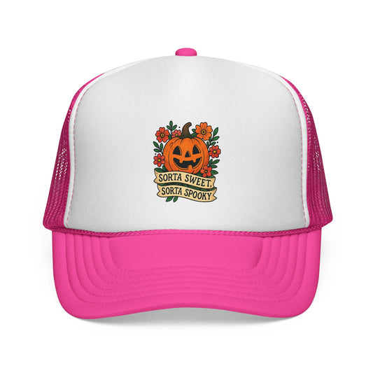 Cute Pumpkin Design – Sorta Sweet, Sorta Spooky Halloween Artwork Trucker Hat printed