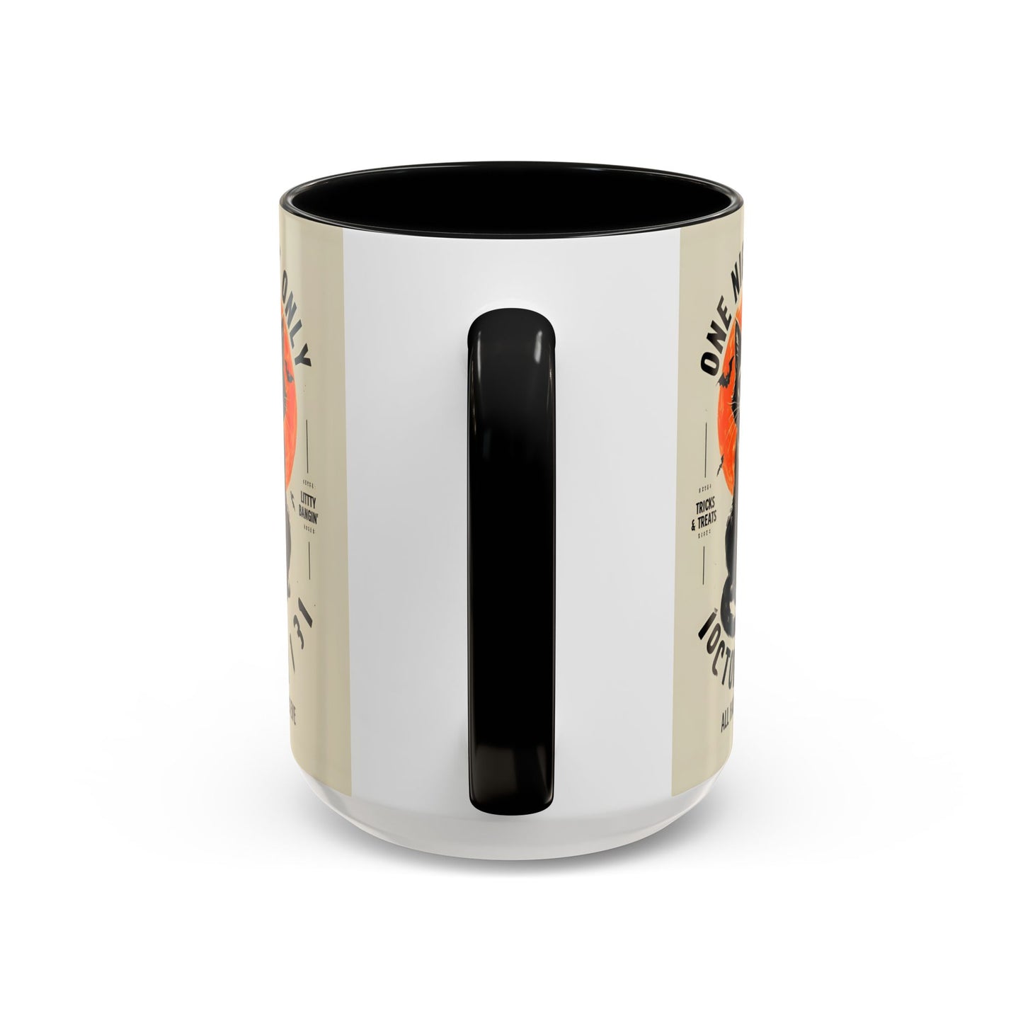 Halloween Black Cat Design | One Night Only October 31 Vintage Artwork Accent Mug