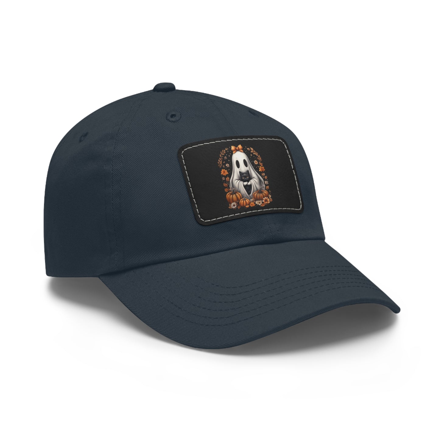 Cute Ghost and Black Cat Halloween T-Shirt | Cozy Fall Pumpkin Shirt | Spooky Season Aesthetic Apparel Gift for Halloween Lovers Dad Hat