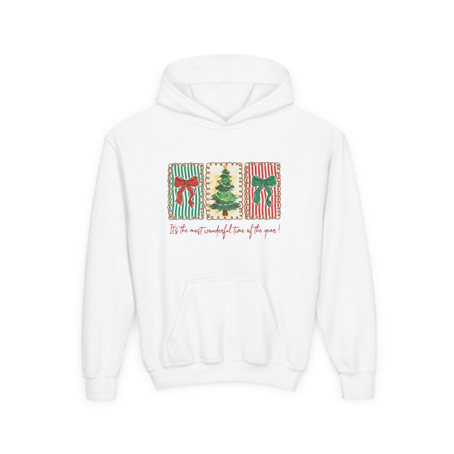 Festive Christmas Tree & Bow Design | It’s the Most Wonderful Time of the Year – Holiday Shirt, Mug, Tote & Home Decor Kids Hoodie