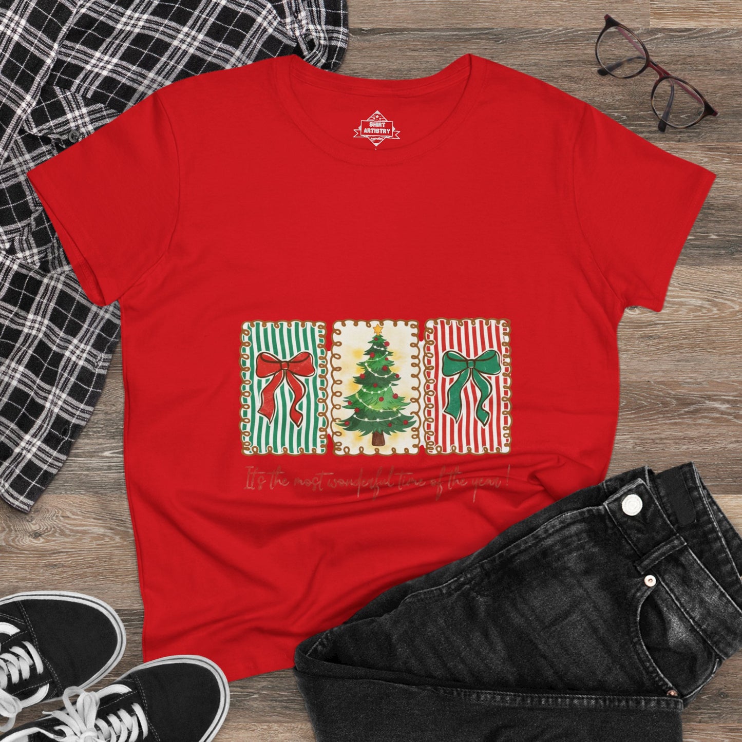 Festive Christmas Tree & Bow Design | It’s the Most Wonderful Time of the Year – Holiday Shirt, Mug, Tote & Home Decor