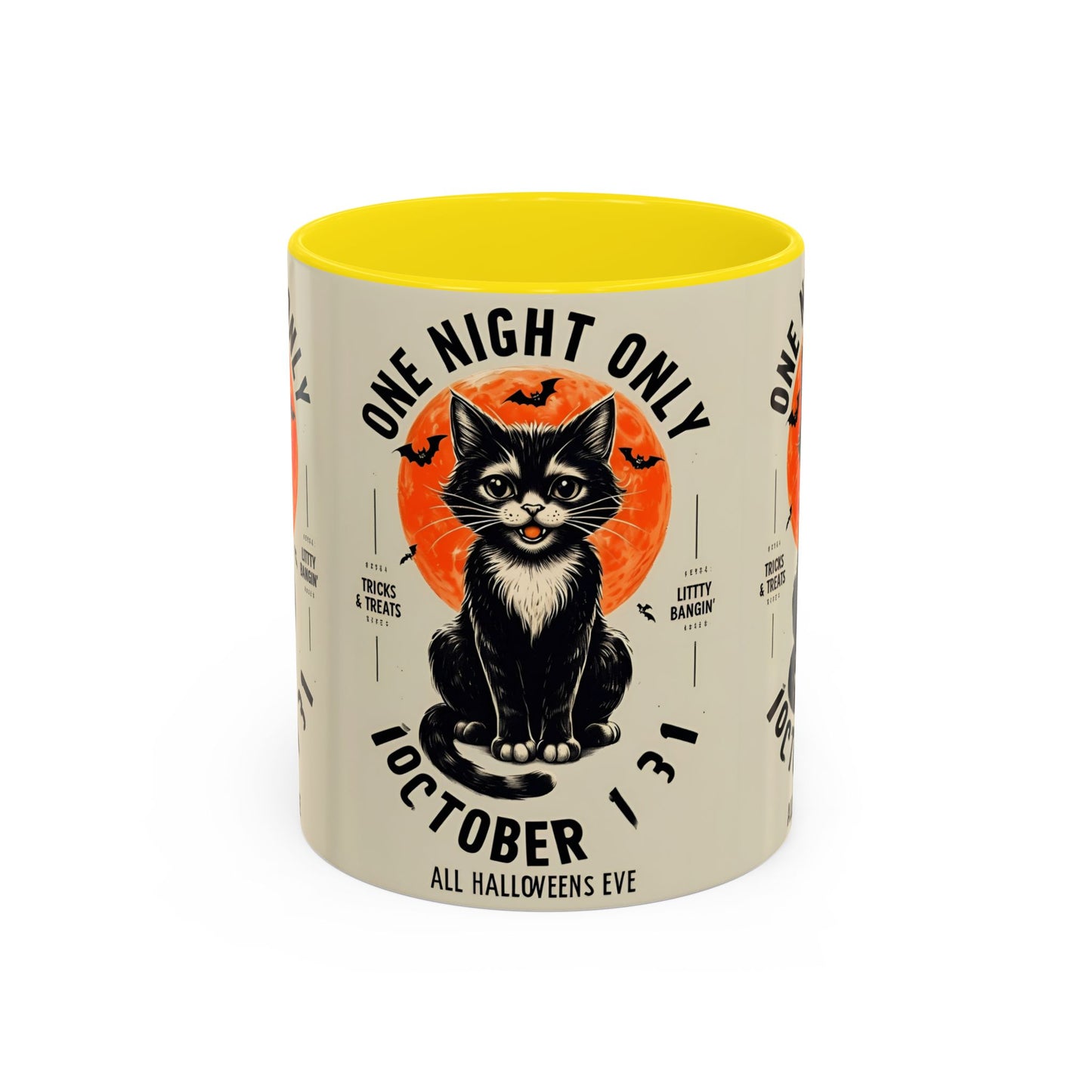 Halloween Black Cat Design | One Night Only October 31 Vintage Artwork Accent Mug
