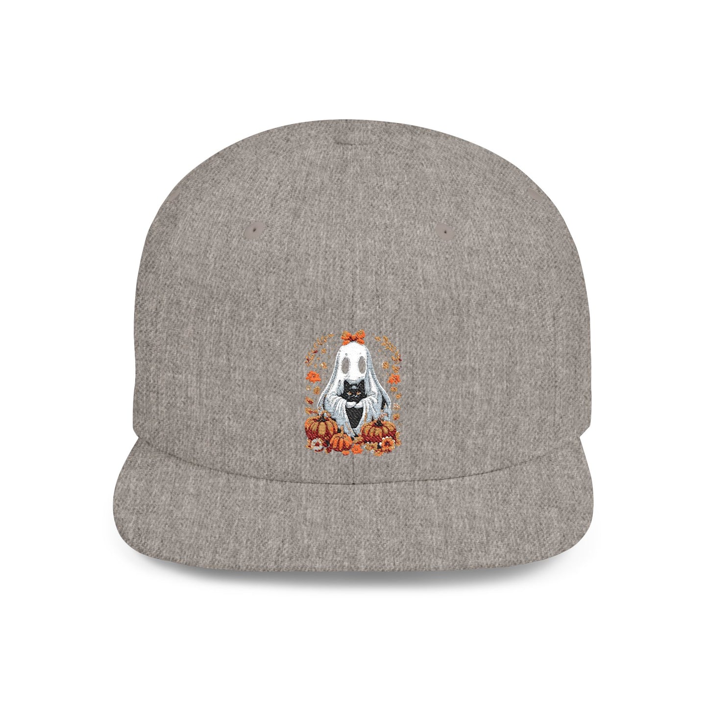 Cute Ghost and Black Cat Halloween T-Shirt | Cozy Fall Pumpkin Shirt | Spooky Season Aesthetic Apparel Gift for Halloween Lovers Snapback Cap