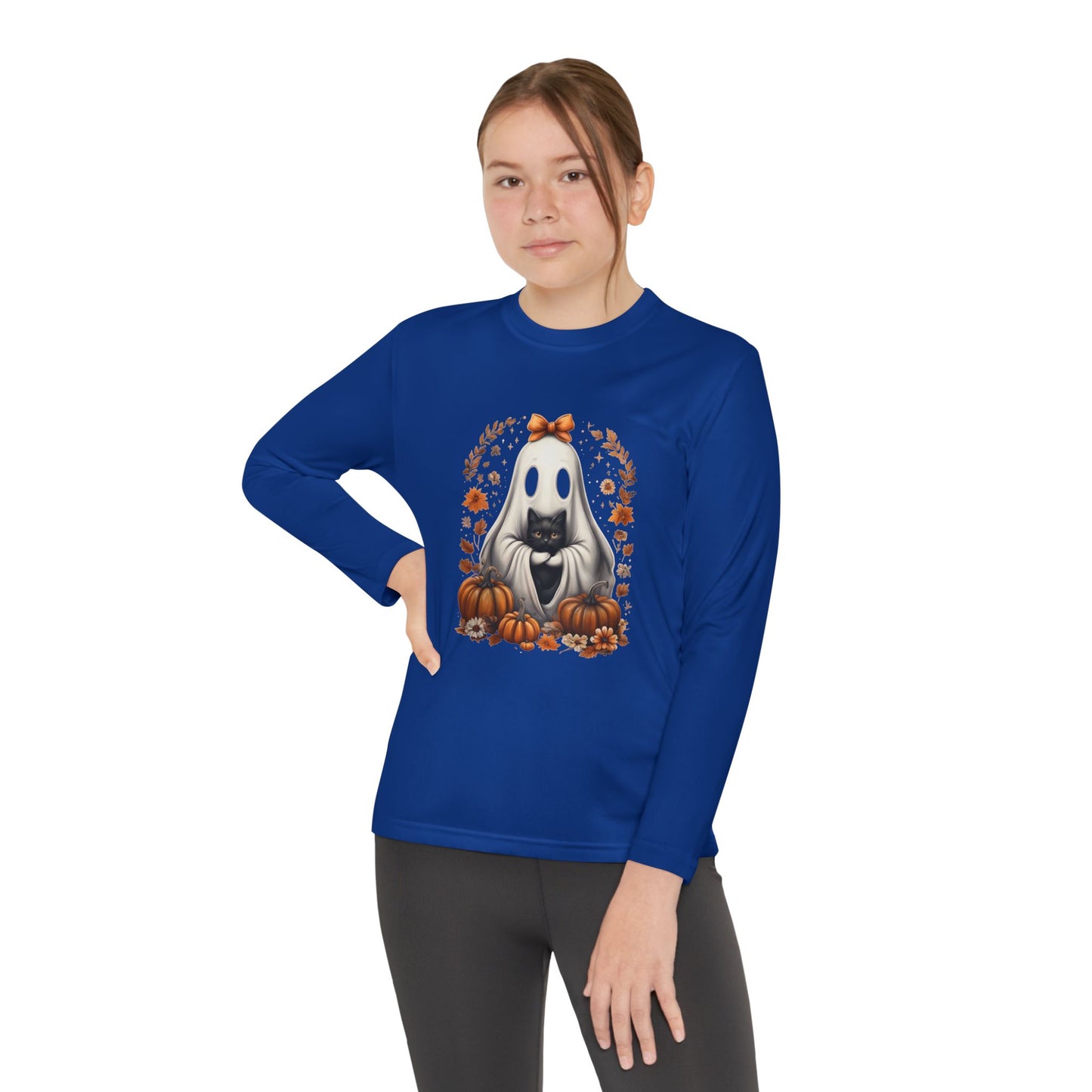 Cute Ghost and Black Cat Halloween T-Shirt | Cozy Fall Pumpkin Shirt | Spooky Season Aesthetic Apparel Gift for Halloween Lovers