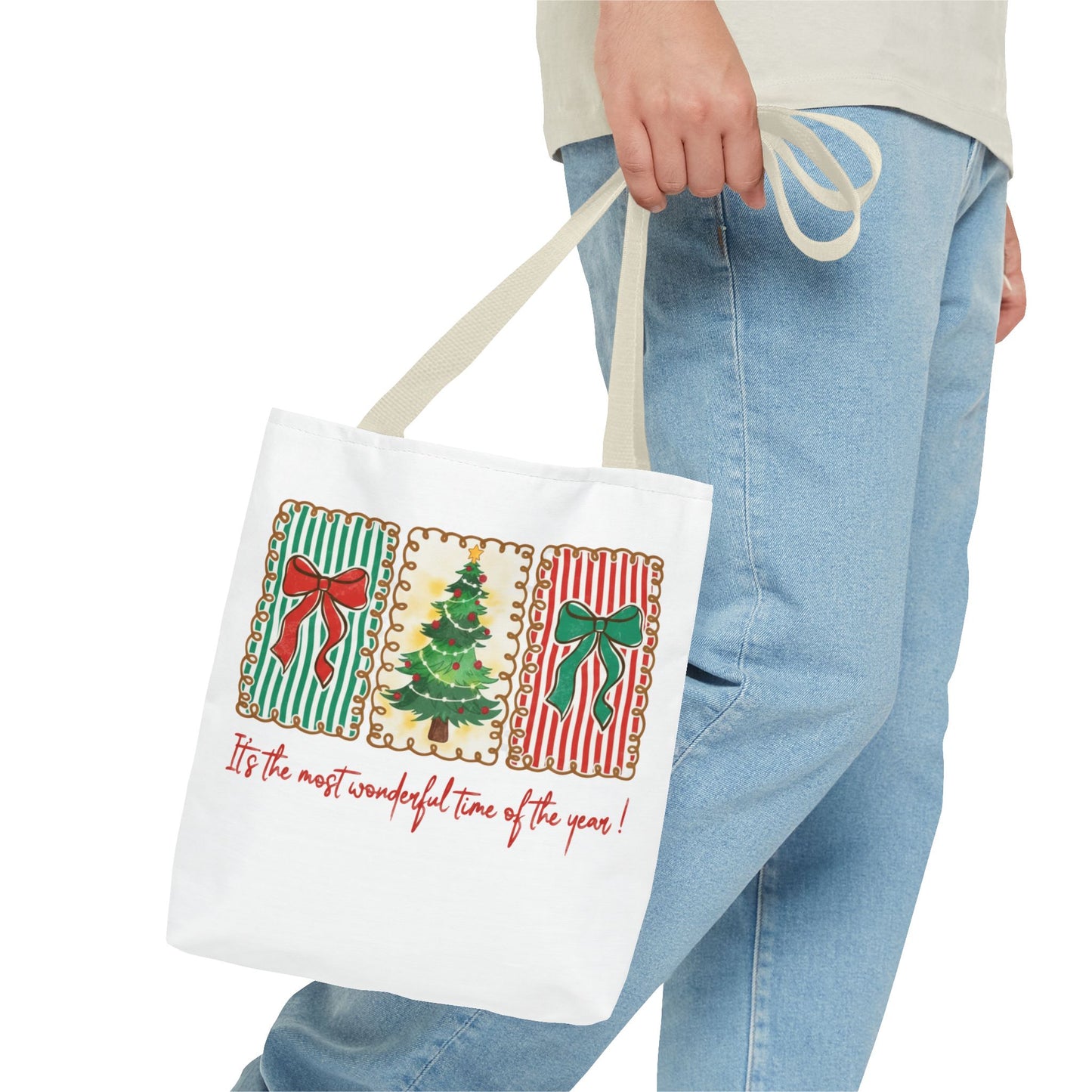 Festive Christmas Tree & Bow Design | It’s the Most Wonderful Time of the Year – Holiday Shirt, Mug, Tote & Home Decor Tote Bags