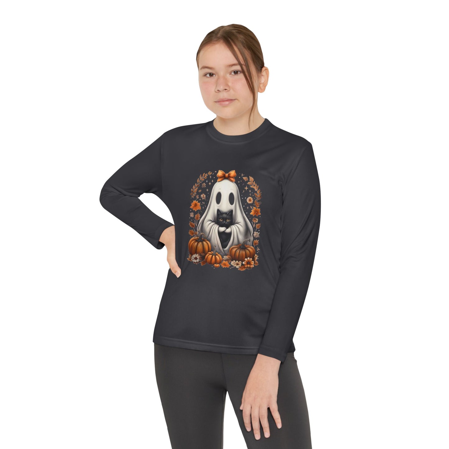 Cute Ghost and Black Cat Halloween T-Shirt | Cozy Fall Pumpkin Shirt | Spooky Season Aesthetic Apparel Gift for Halloween Lovers