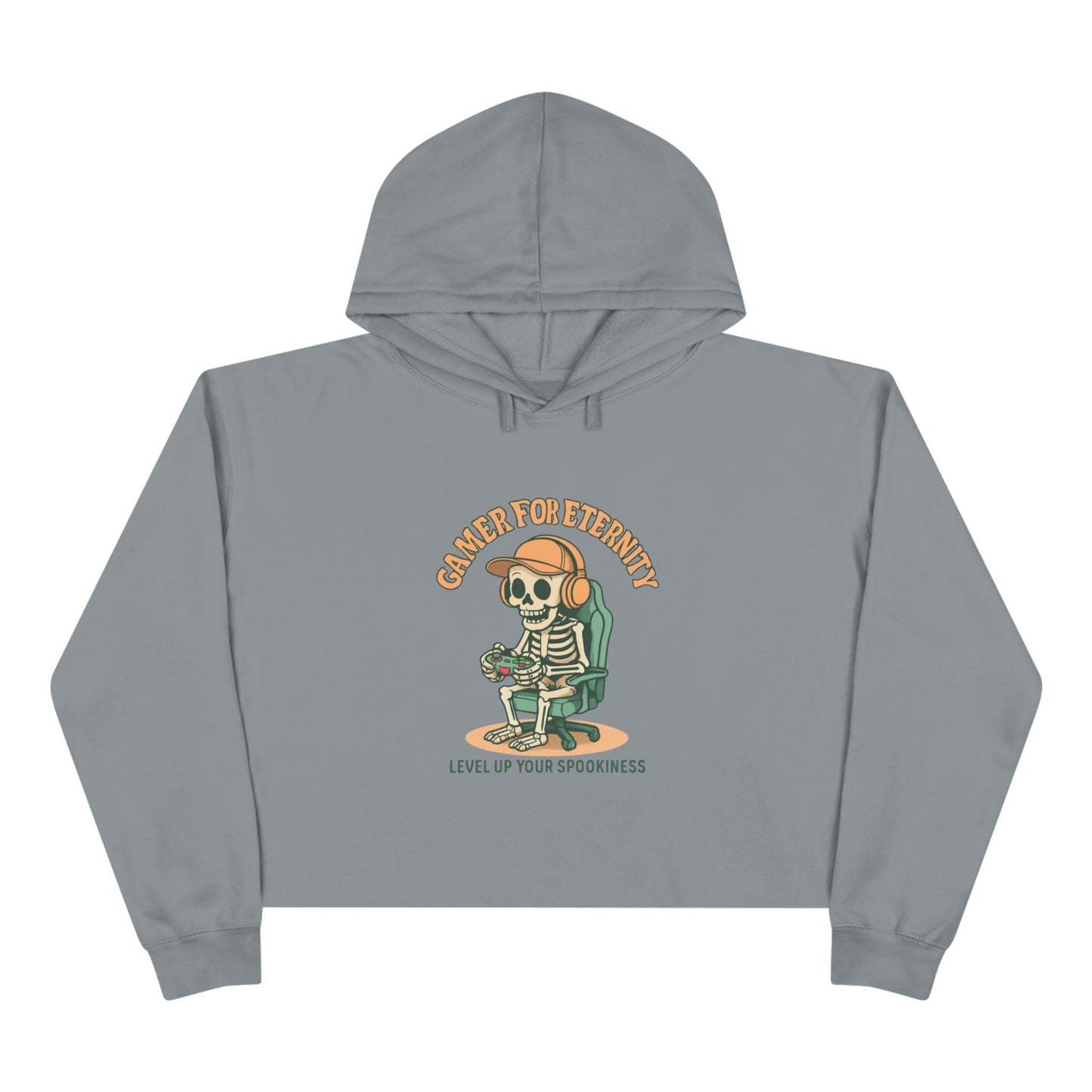 Gamer Crop Hoodie, Cute Skeleton Hoodie, Level Up Your Spookiness, Halloween Sweater, Gaming Apparel, Fun Casual Wear