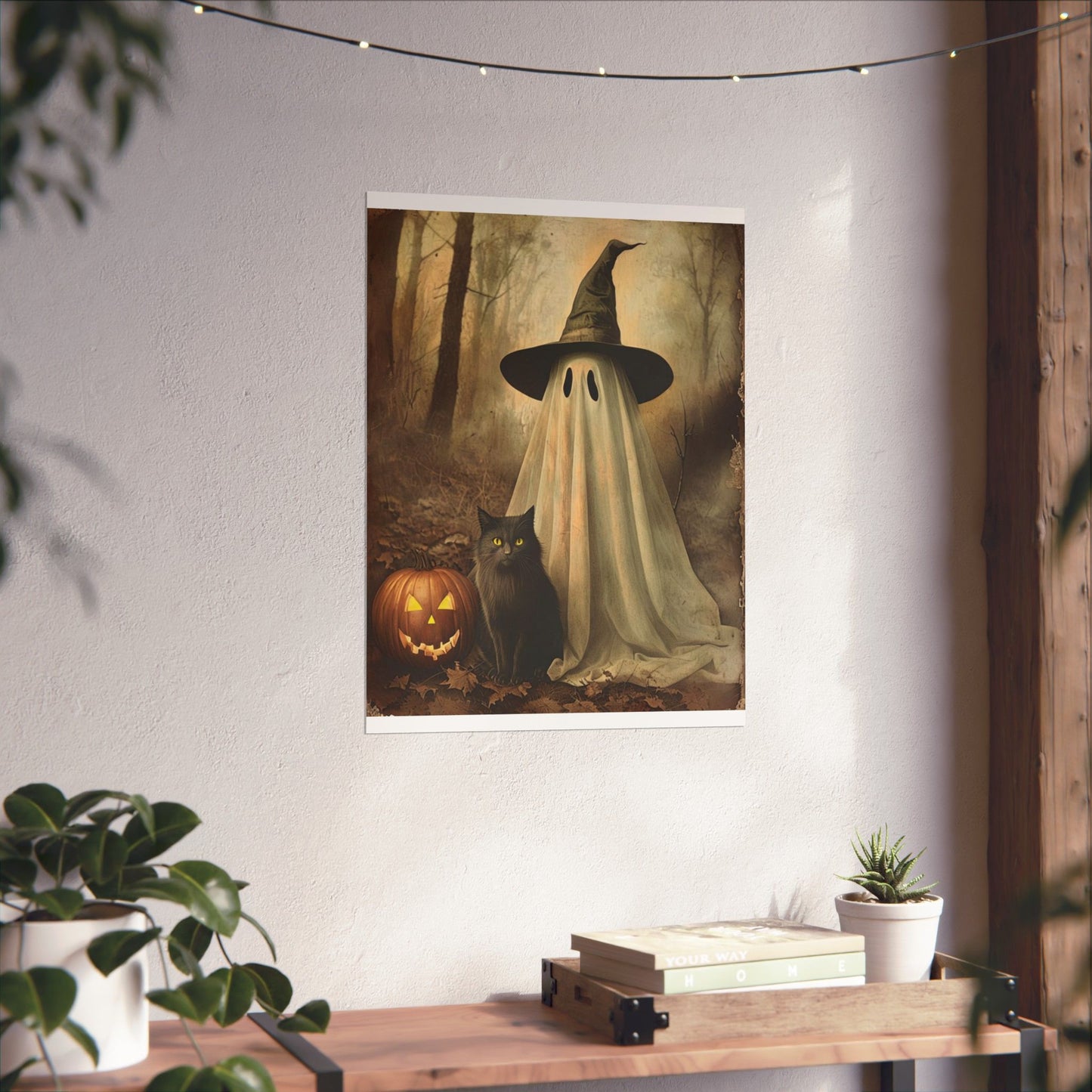Halloween Ghost and Cat Matte Vertical Posters, Spooky Home Decor, Fall Art Print, Seasonal Wall Art, Halloween Decor, Poster