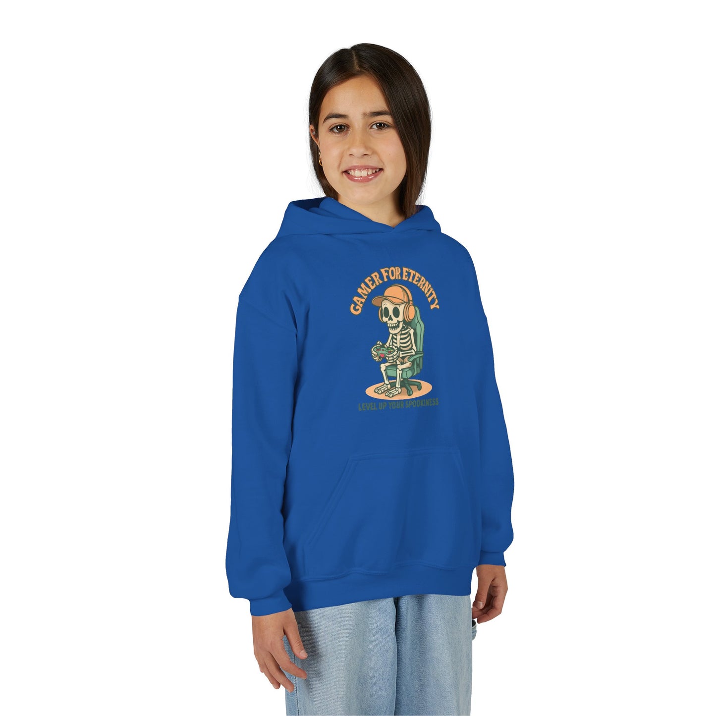 Cool Skeleton Gamer Youth Hoodie, Casual Streetwear, Perfect for Gamers, Halloween, Birthday, and Everyday Wear, Kids Hoodies