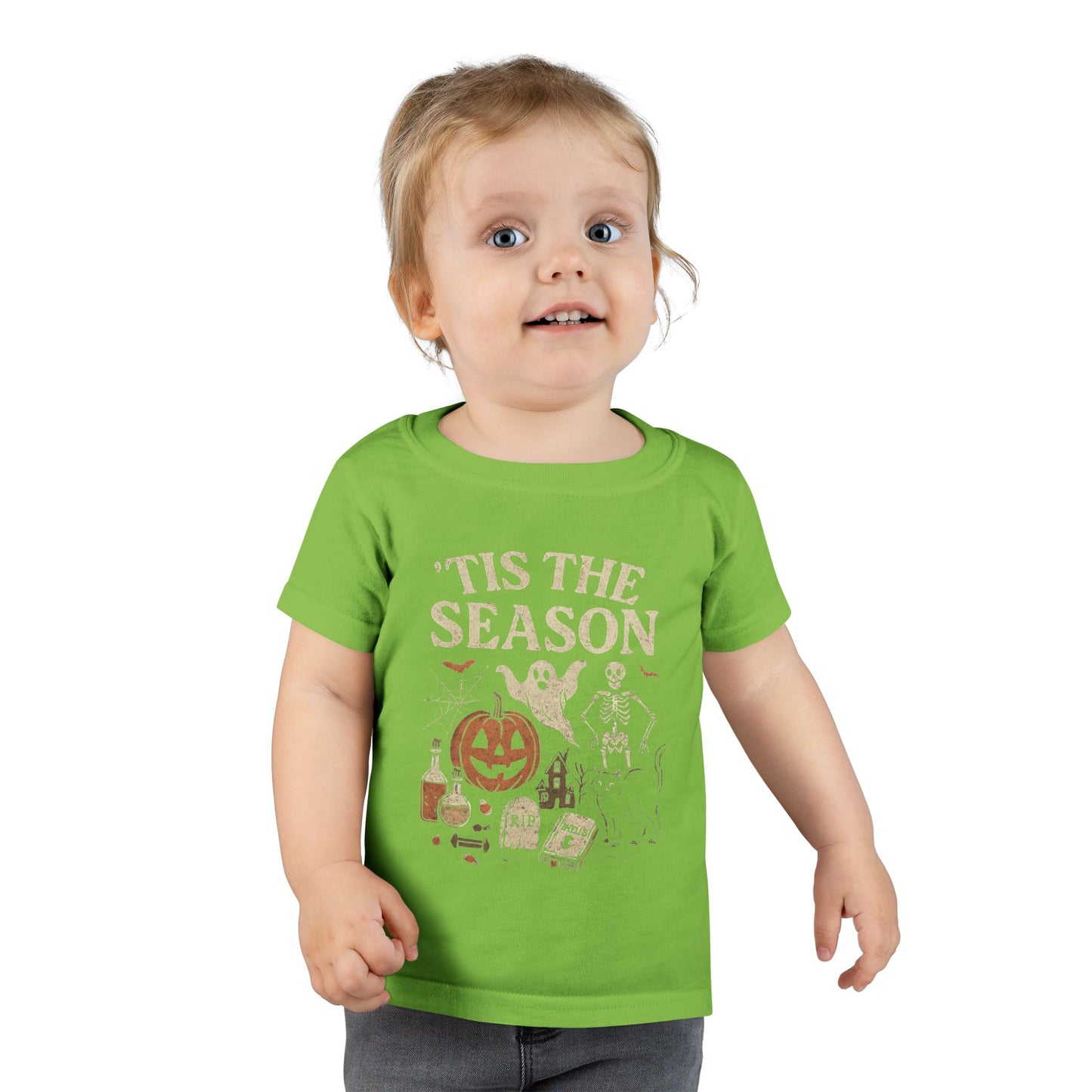 ‘Tis the Season Halloween T‑Shirt | Vintage Spooky Season Shirt with Ghost, Skeleton & Pumpkin | Retro Halloween Graphic Tee for Fall Toddler T-Shirt