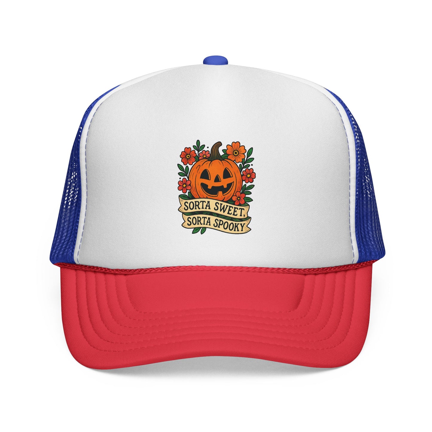 Cute Pumpkin Design – Sorta Sweet, Sorta Spooky Halloween Artwork Trucker Hat printed