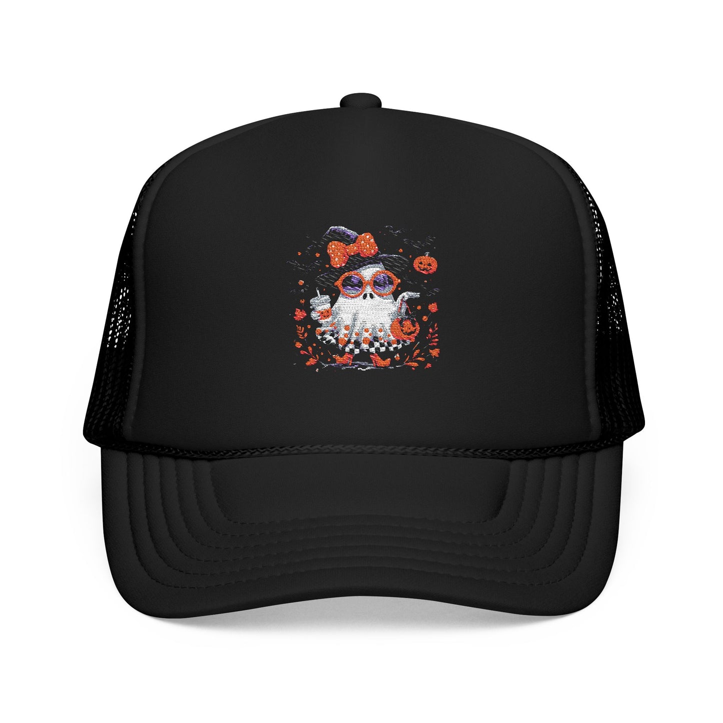 Cute Halloween Ghost  | Trendy Witch Ghost Outfit | Spooky Fall Shirt for Women | Pumpkin Aesthetic Halloween Apparel Gift Trucker Hat Embroidered