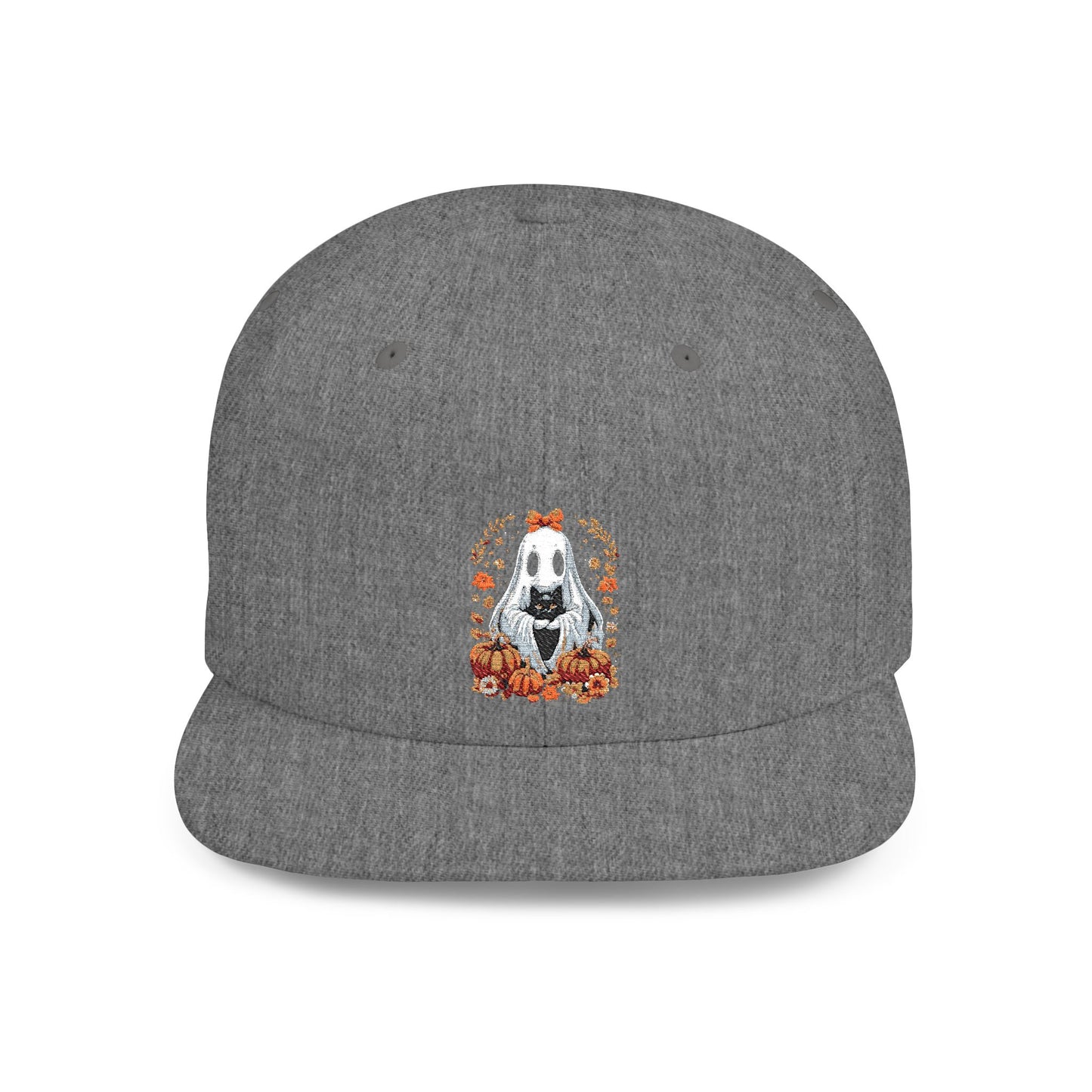 Cute Ghost and Black Cat Halloween T-Shirt | Cozy Fall Pumpkin Shirt | Spooky Season Aesthetic Apparel Gift for Halloween Lovers Snapback Cap