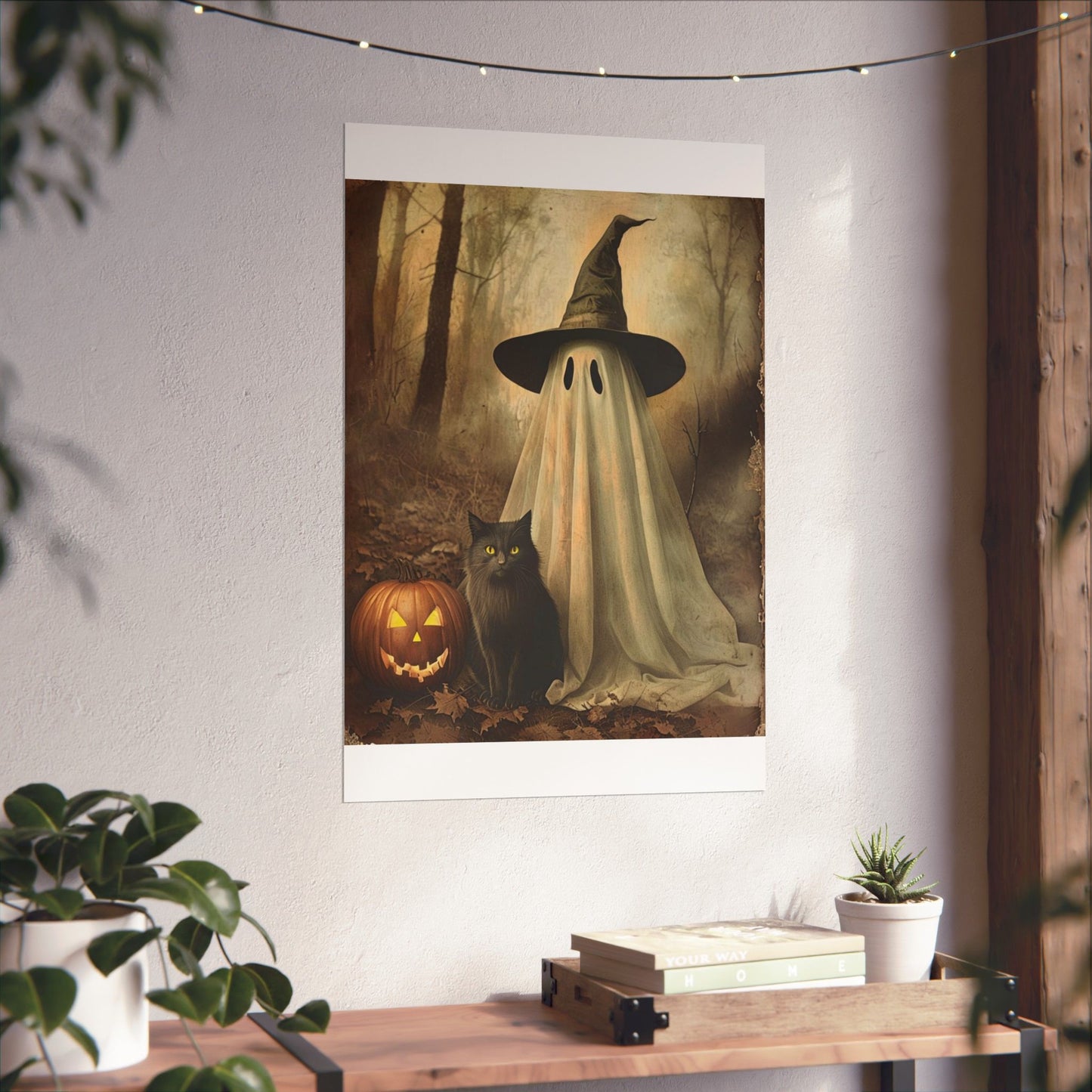 Halloween Ghost and Cat Matte Vertical Posters, Spooky Home Decor, Fall Art Print, Seasonal Wall Art, Halloween Decor, Poster