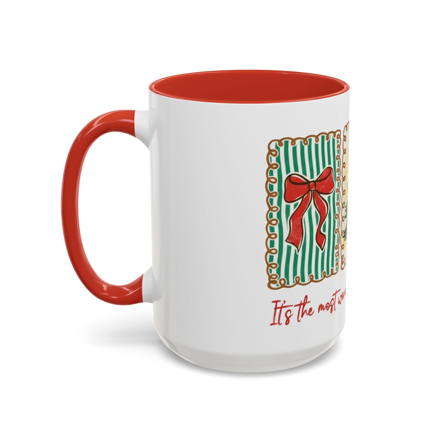 Festive Christmas Tree & Bow Design | It’s the Most Wonderful Time of the Year – Holiday Shirt, Mug, Tote & Home Decor Accent Mug