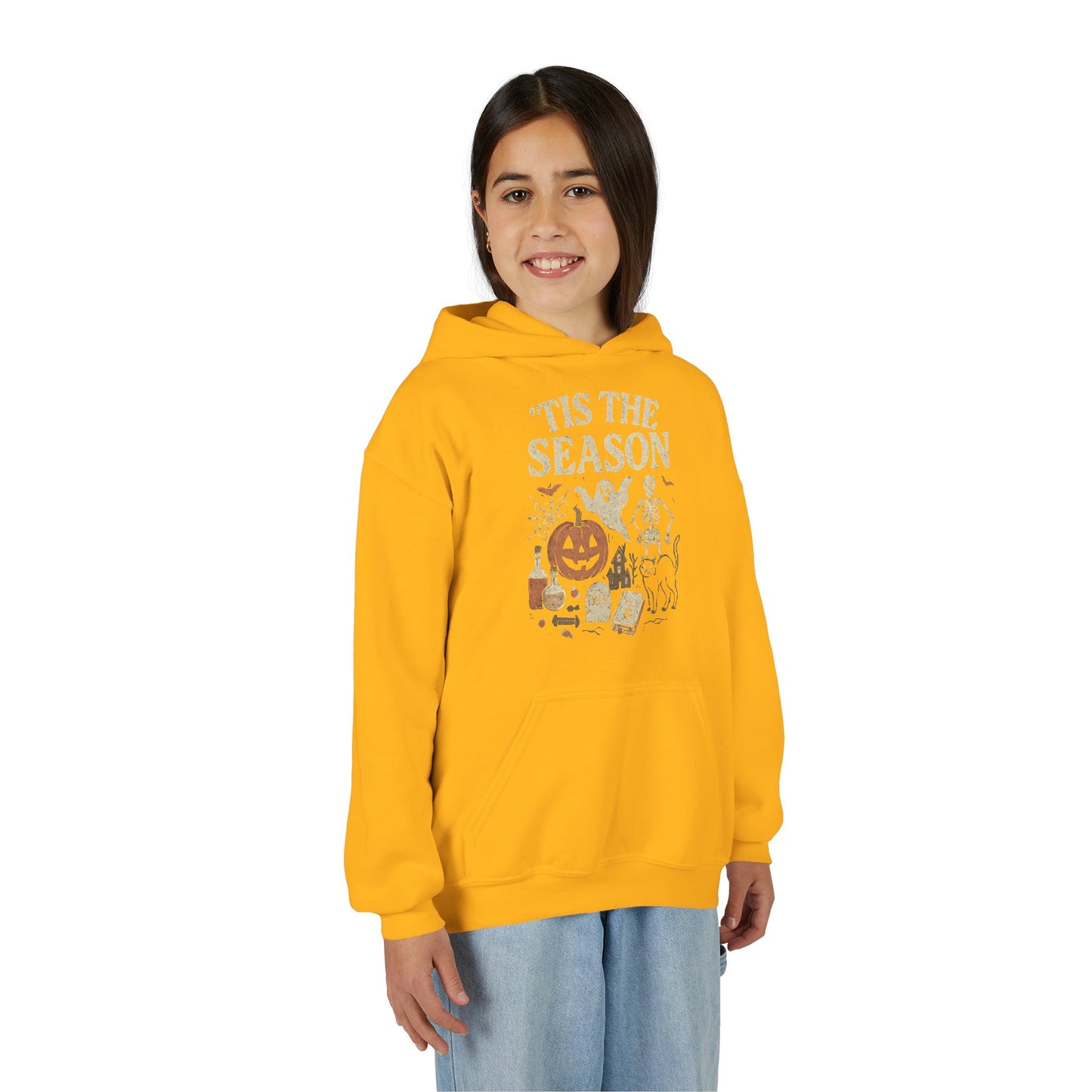 ‘Tis the Season Halloween  | Vintage Spooky Season Shirt with Ghost, Skeleton & Pumpkin | Retro Halloween Graphic Tee for Fall Kids Hoodie