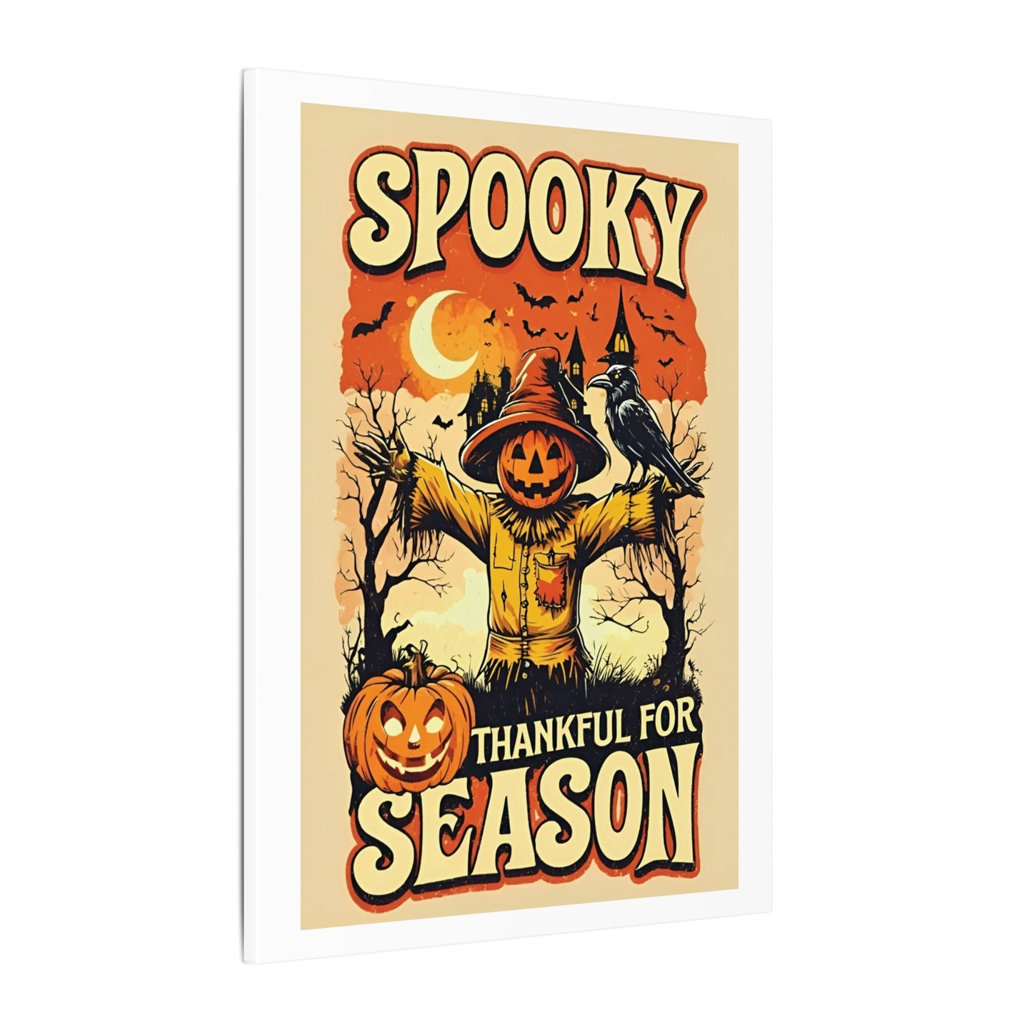 Spooky Thankful for the Season Halloween Scarecrow Vintage Design Canvas Print
