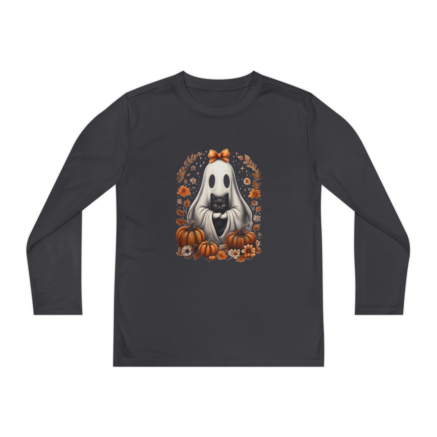 Cute Ghost and Black Cat Halloween T-Shirt | Cozy Fall Pumpkin Shirt | Spooky Season Aesthetic Apparel Gift for Halloween Lovers